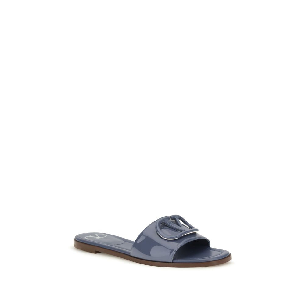 Valentino Garavani Blue Calf Leather Bos Taurus Flat Women's Sandals