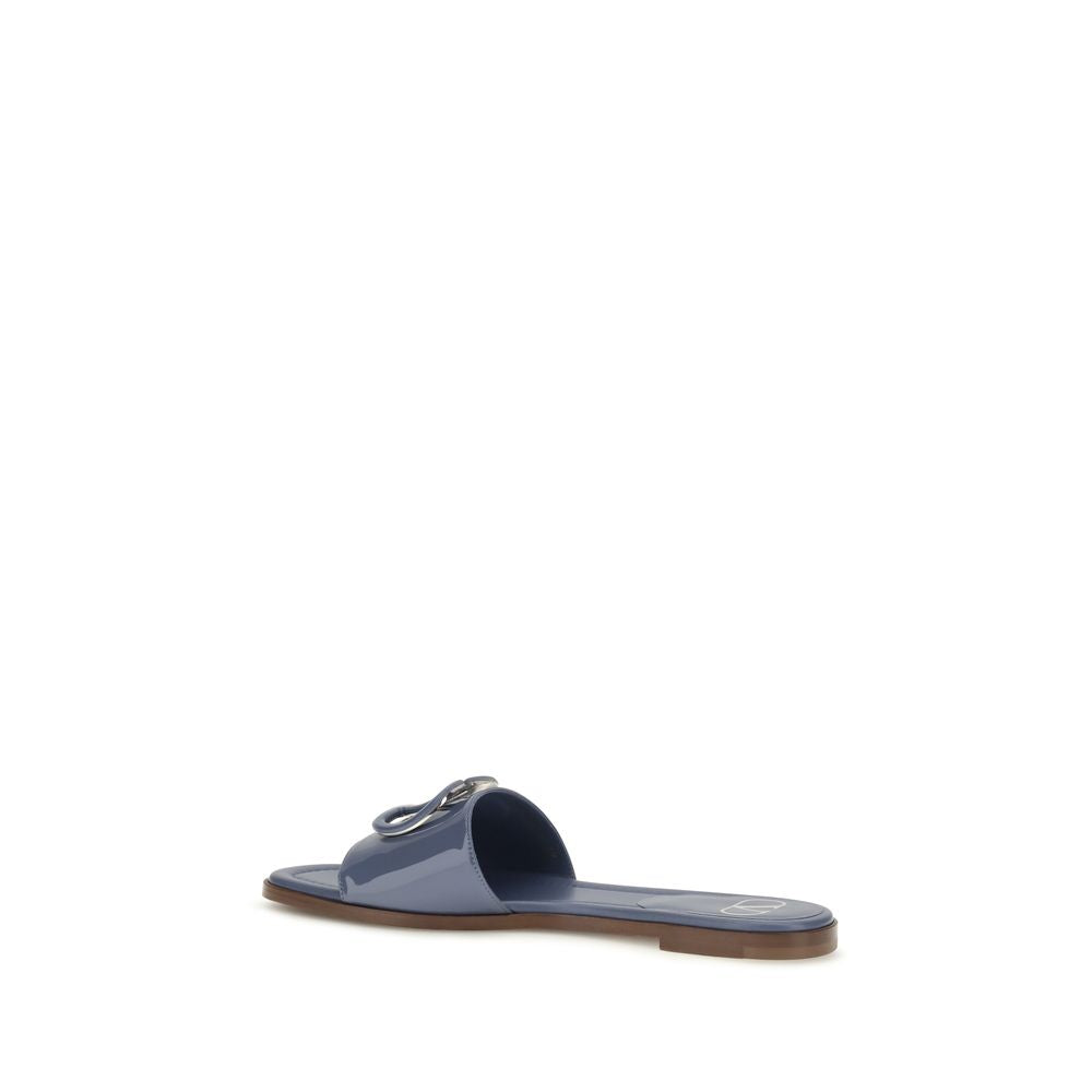 Valentino Garavani Blue Calf Leather Bos Taurus Flat Women's Sandals