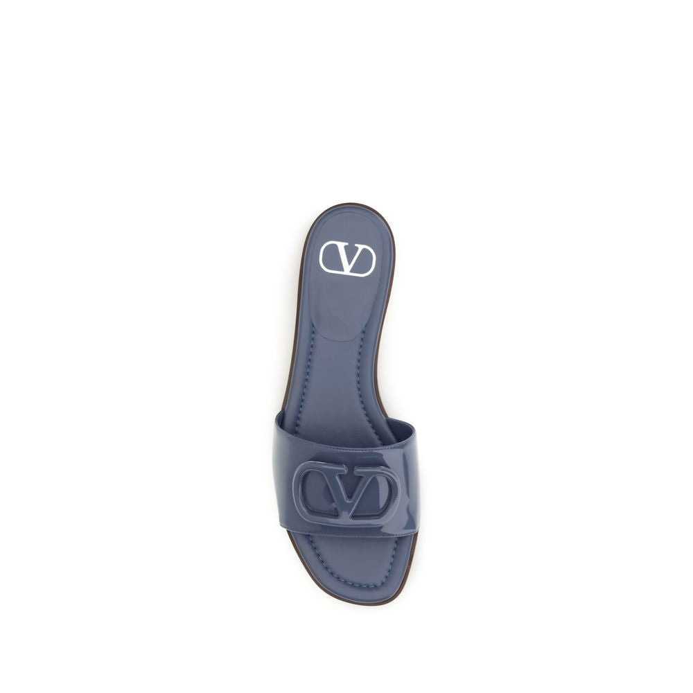 Valentino Garavani Blue Calf Leather Bos Taurus Flat Women's Sandals