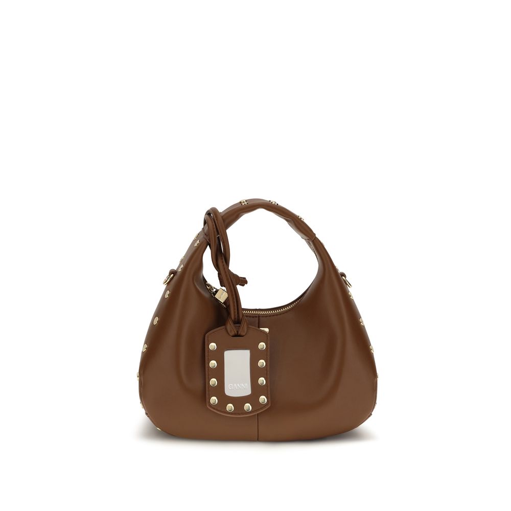 Ganni Brown Recycled Leather Shoulder Women's Bag