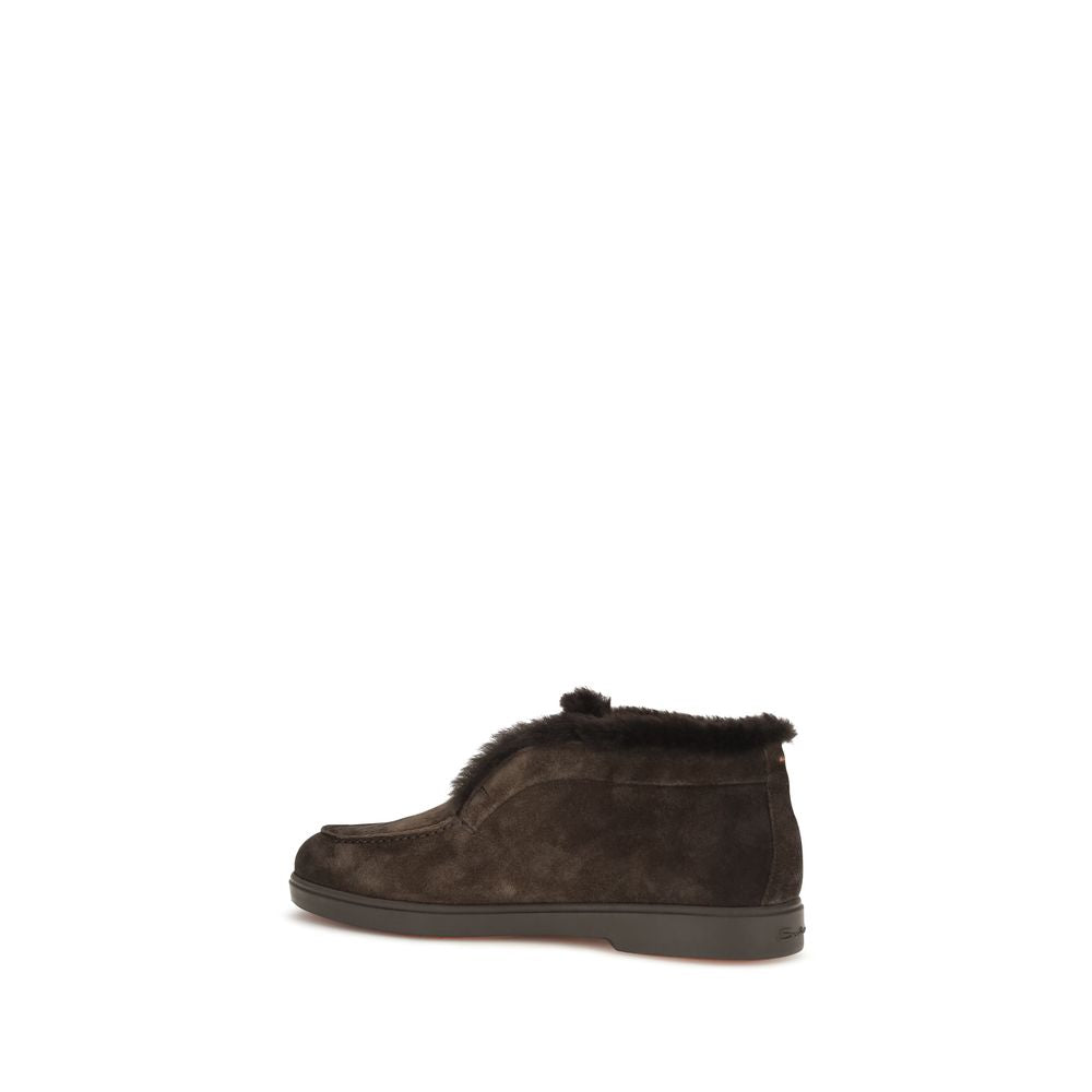 Santoni Brown Calf Leather Bos Taurus Ankle Women's Boots