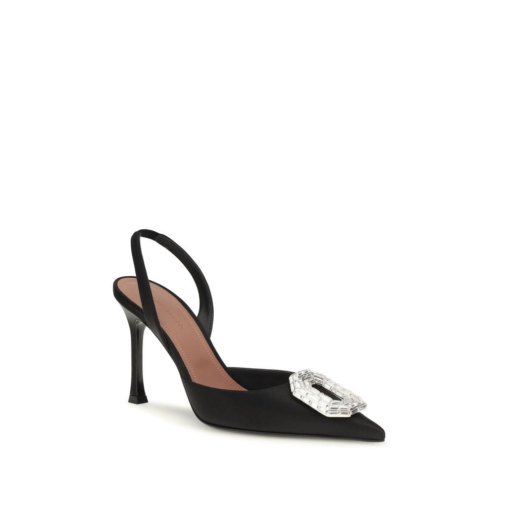 Amina Muaddi Black Satin High Heel Women's Pumps