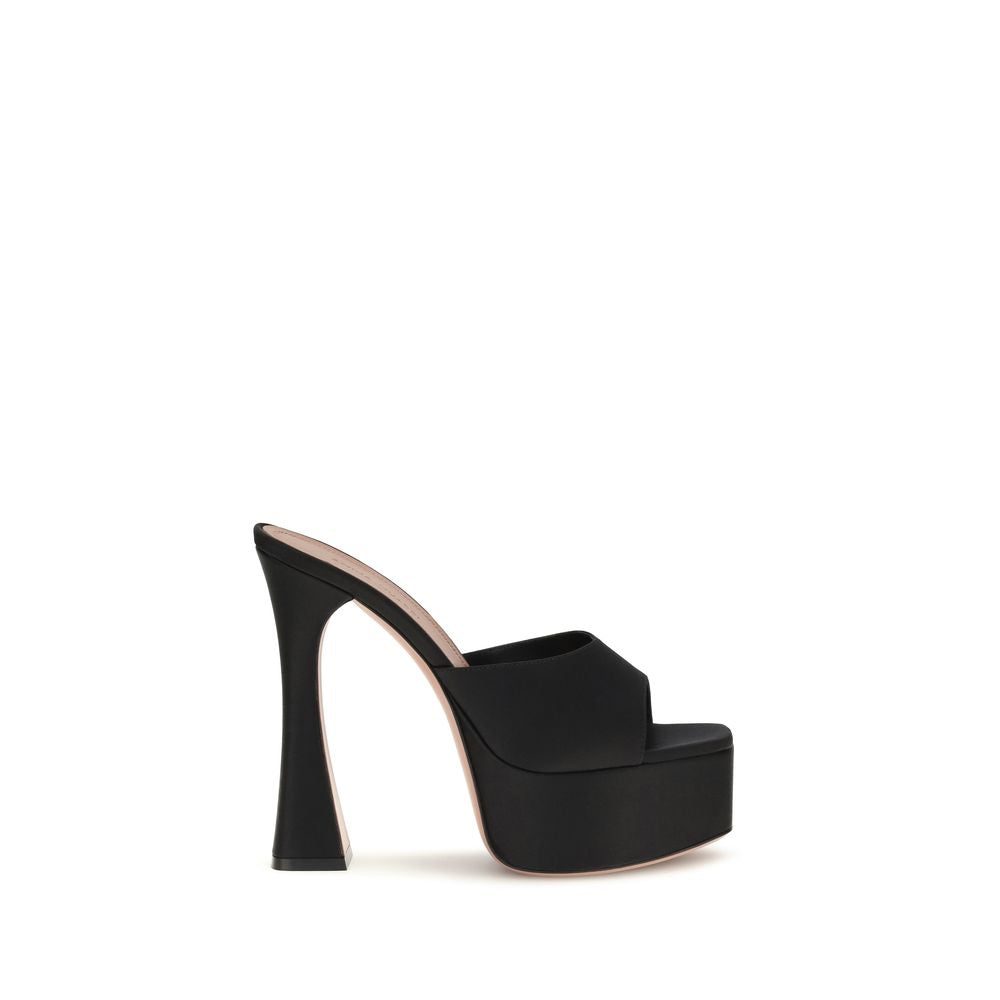 Amina Muaddi Black Calf Leather Bos Taurus Platform Women's Sandals