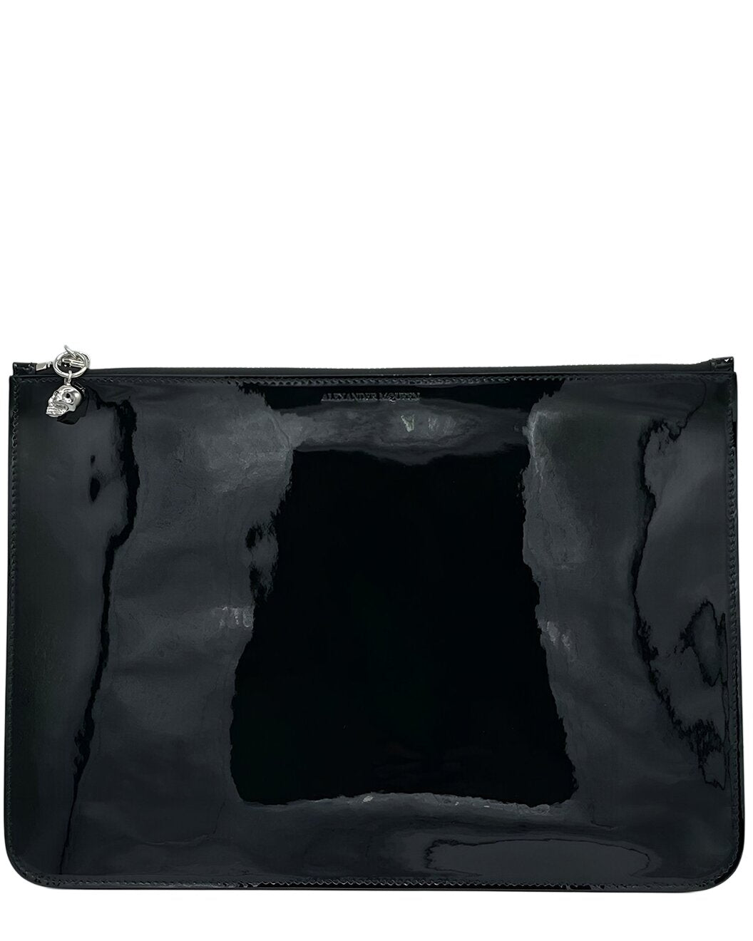 Alexander McQueen Black Patent Leather Skull Charm Large Clutch