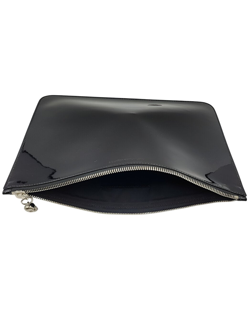 Alexander McQueen Black Patent Leather Skull Charm Large Clutch