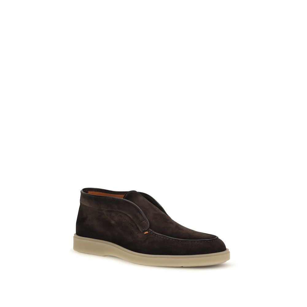 Santoni Brown Suede Leather Slip-On Men's Loafers