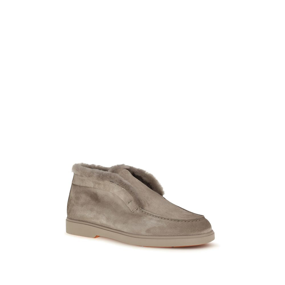 Santoni Beige Faux Fur Ankle Women's Boots
