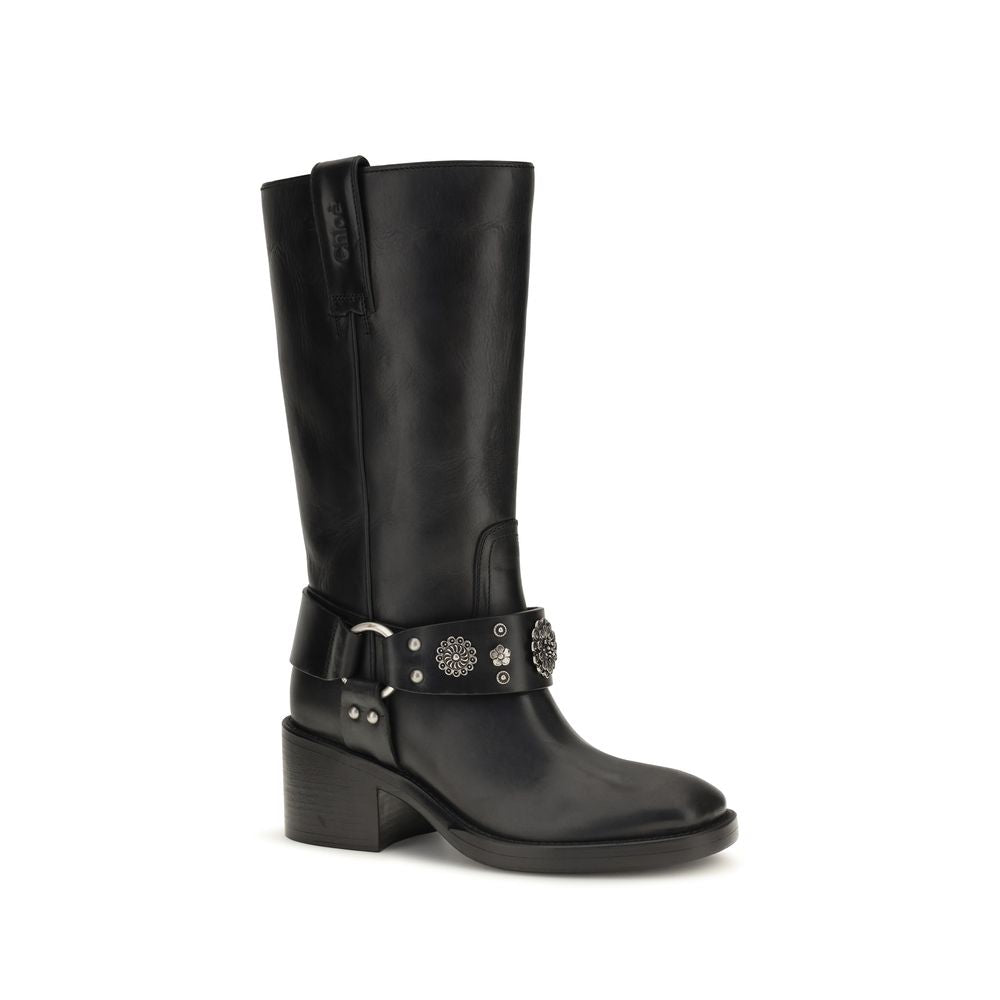 Chloé Black Calf Leather Bos Taurus Flat Women's Boots