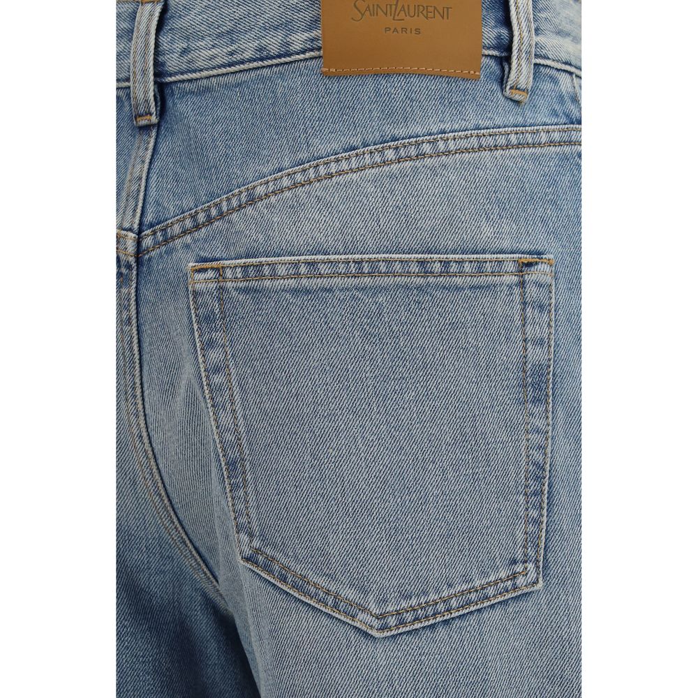 Saint Laurent Blue Cotton High-Waisted Women's Jean