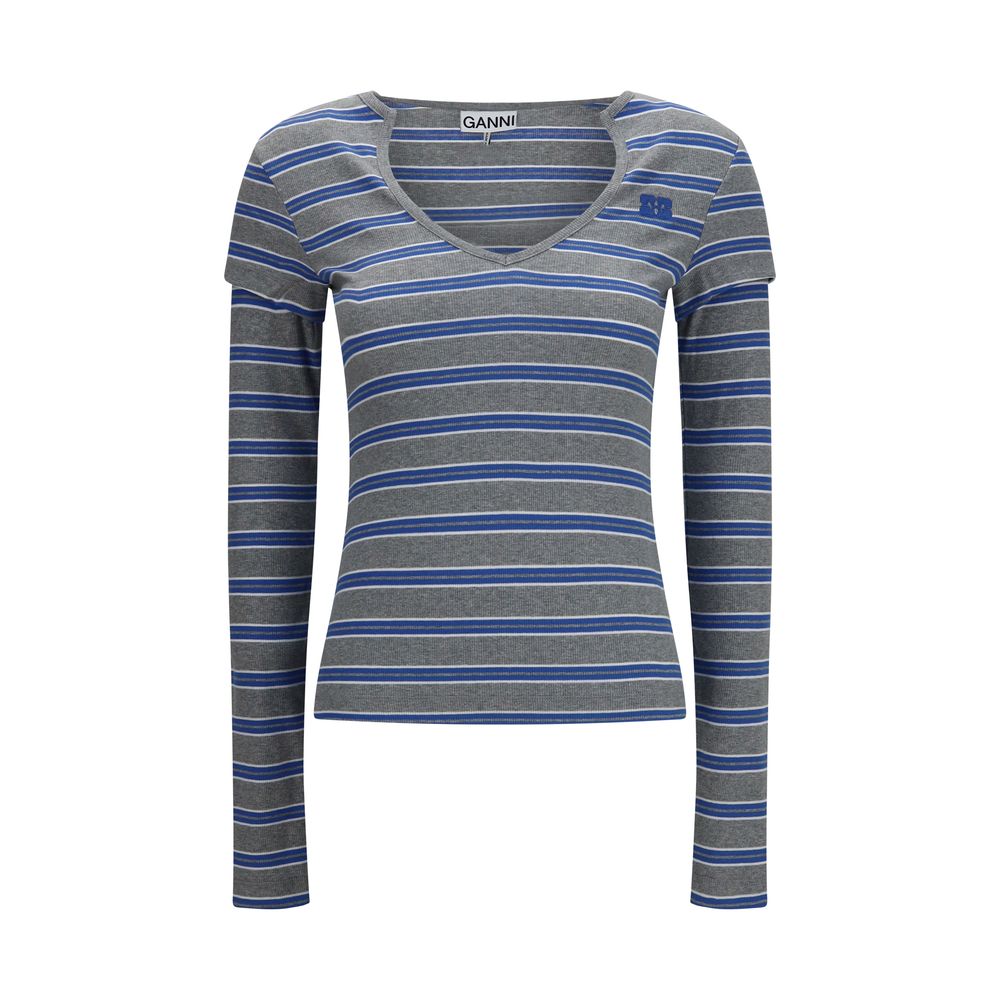 Ganni Gray Cotton Long Sleeve Women's T-Shirt