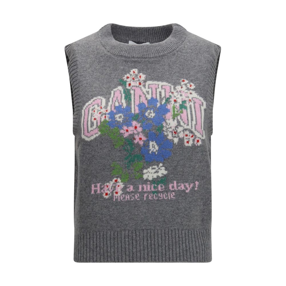 Ganni Gray Wool Oves Aries Sleeveles Women's Sweater