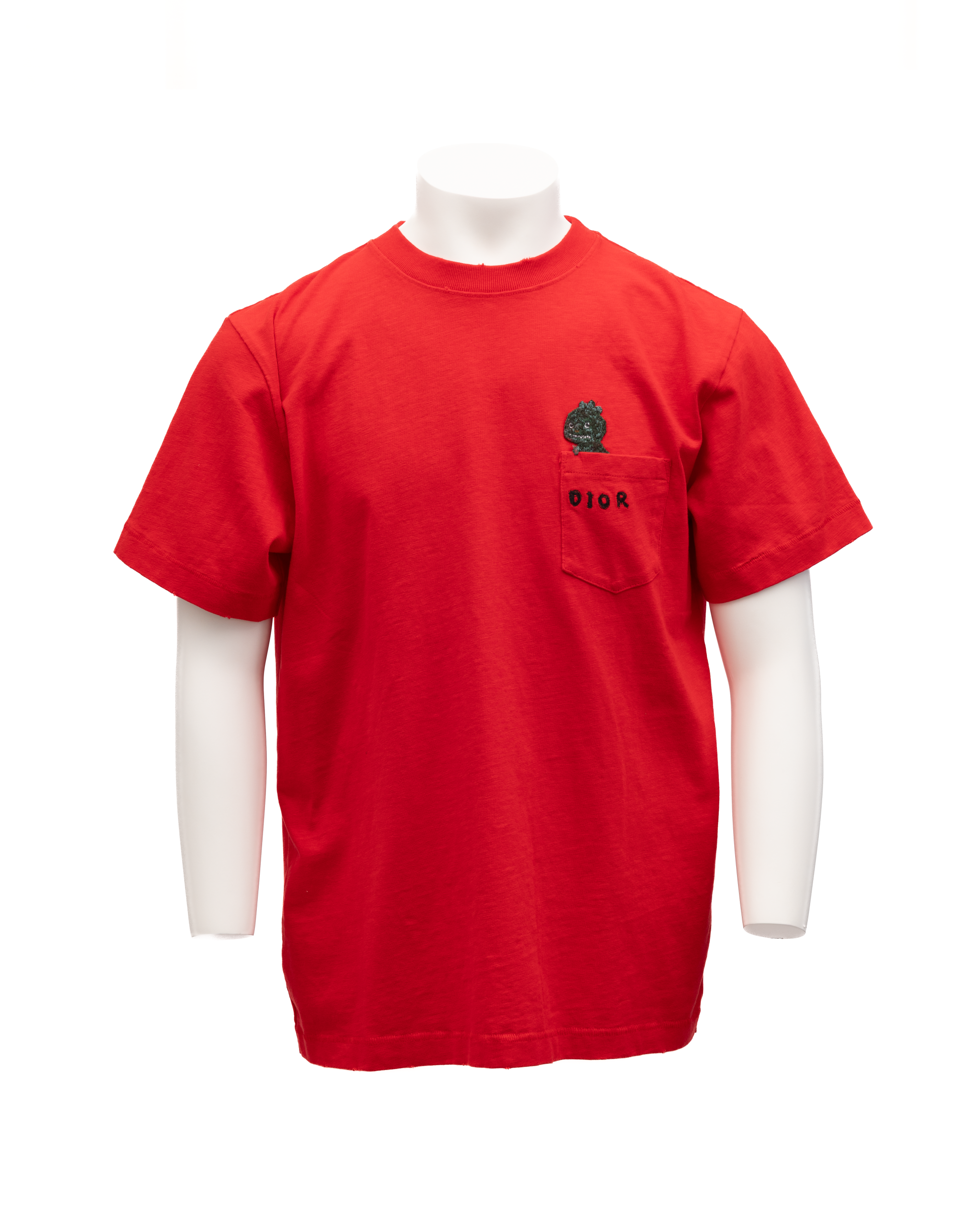 Dior Red Cotton T-Shirts Crew Men's Neck