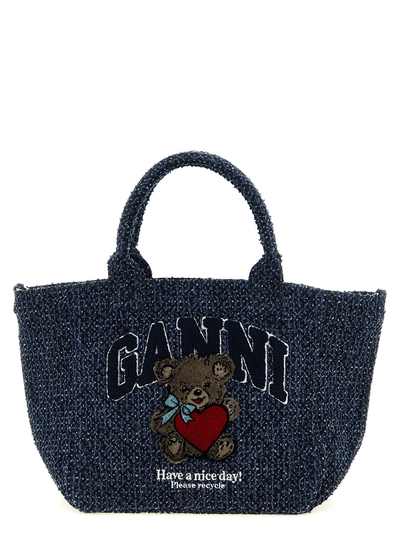 Ganni Blue Organic Cotton Tote Women's Bag
