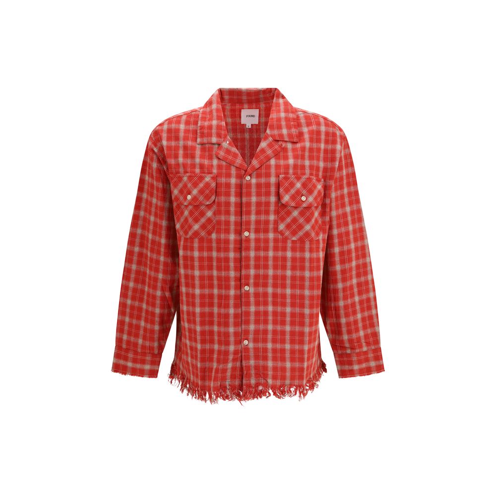 FOUND Red Cotton Pattern Men's Shirt