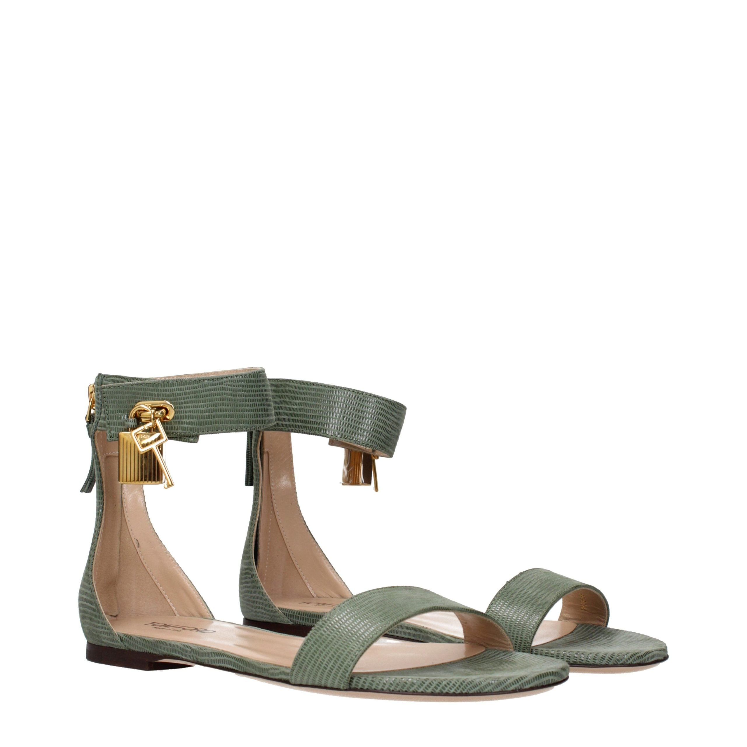 Tom Ford Green Leather Flat Women's Sandals