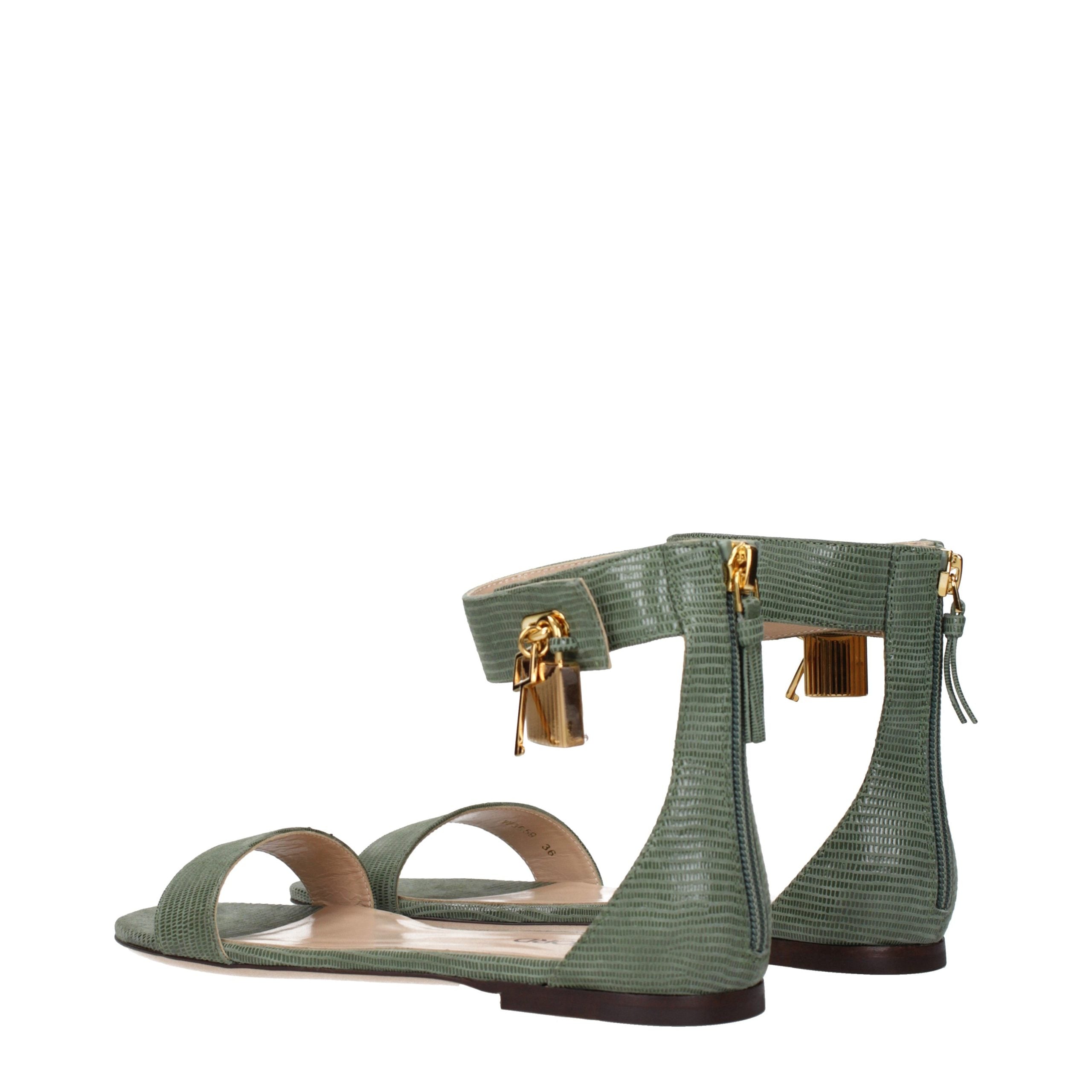 Tom Ford Green Leather Flat Women's Sandals
