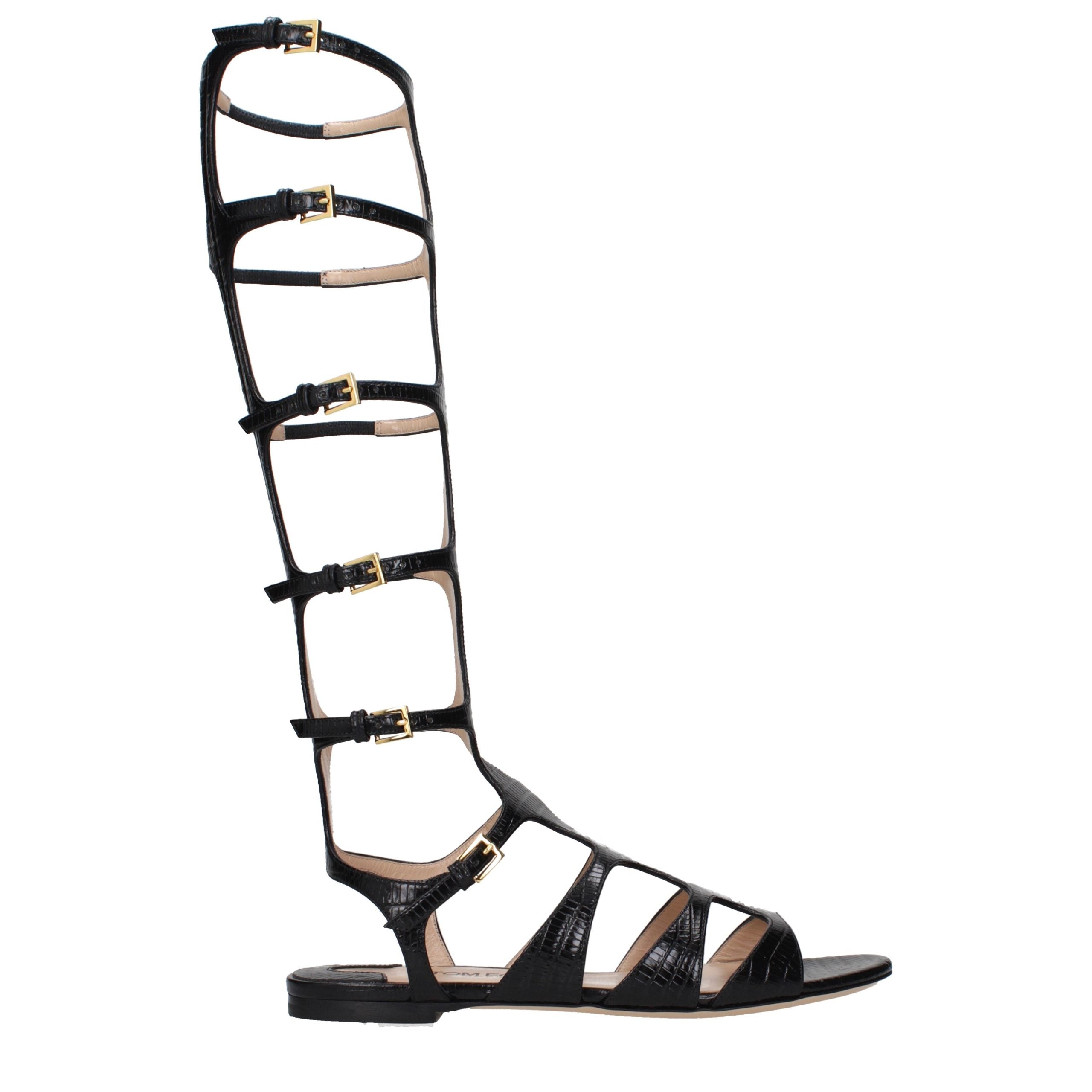 Tom Ford Black Leather Strap-On Women's Sandals