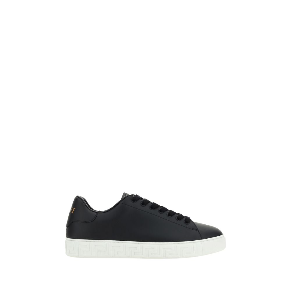 Versace Black Calf Leather Bos Taurus Low Top Men's Sneakers