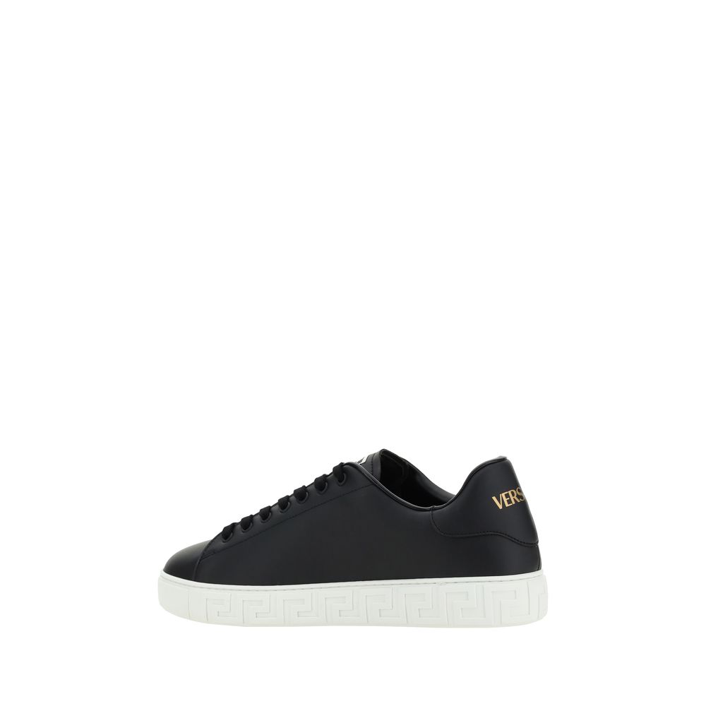 Versace Black Calf Leather Bos Taurus Low Top Men's Sneakers