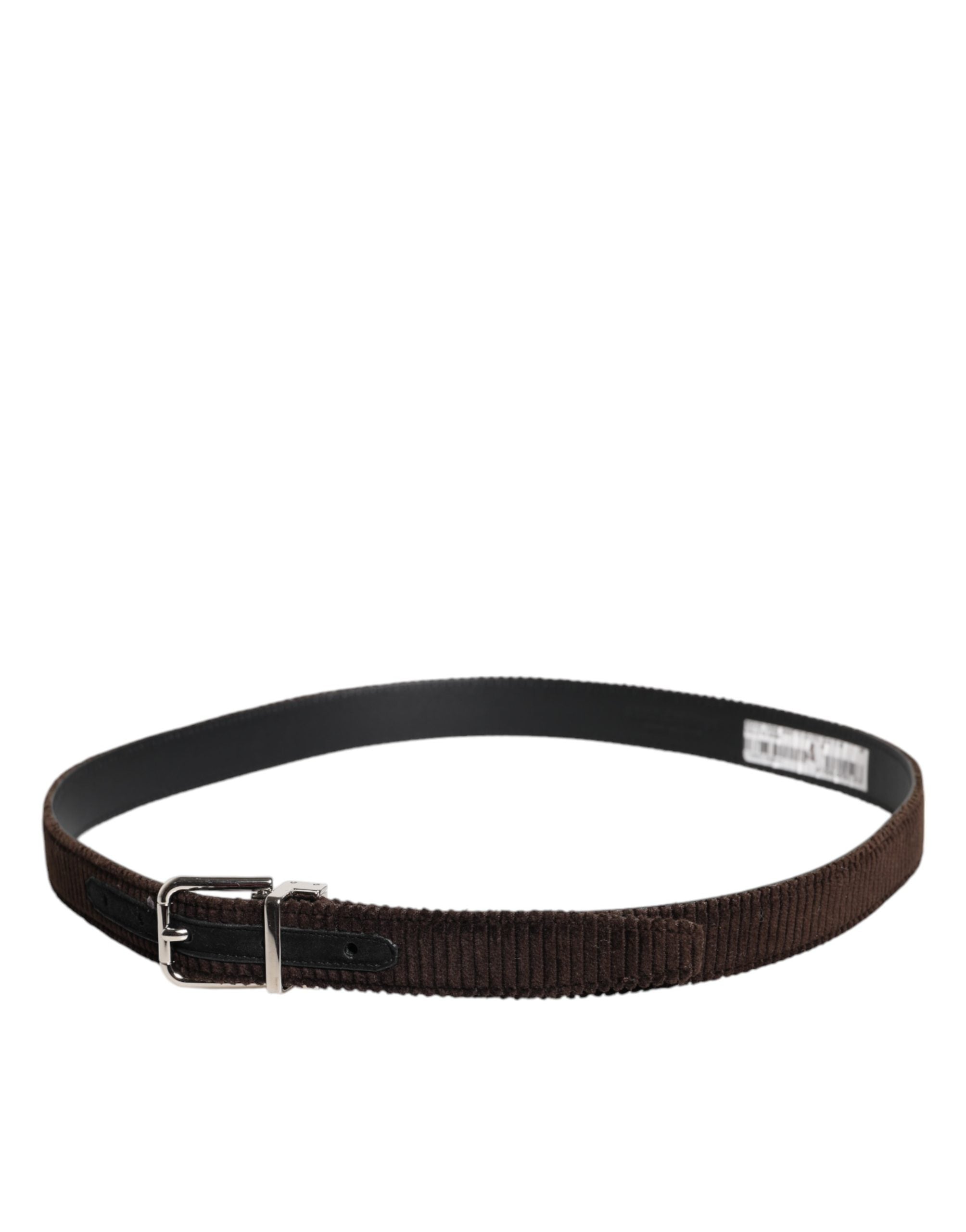 Dolce & Gabbana Men Brown Velvet Ridged Silver Buckle Men's Belt