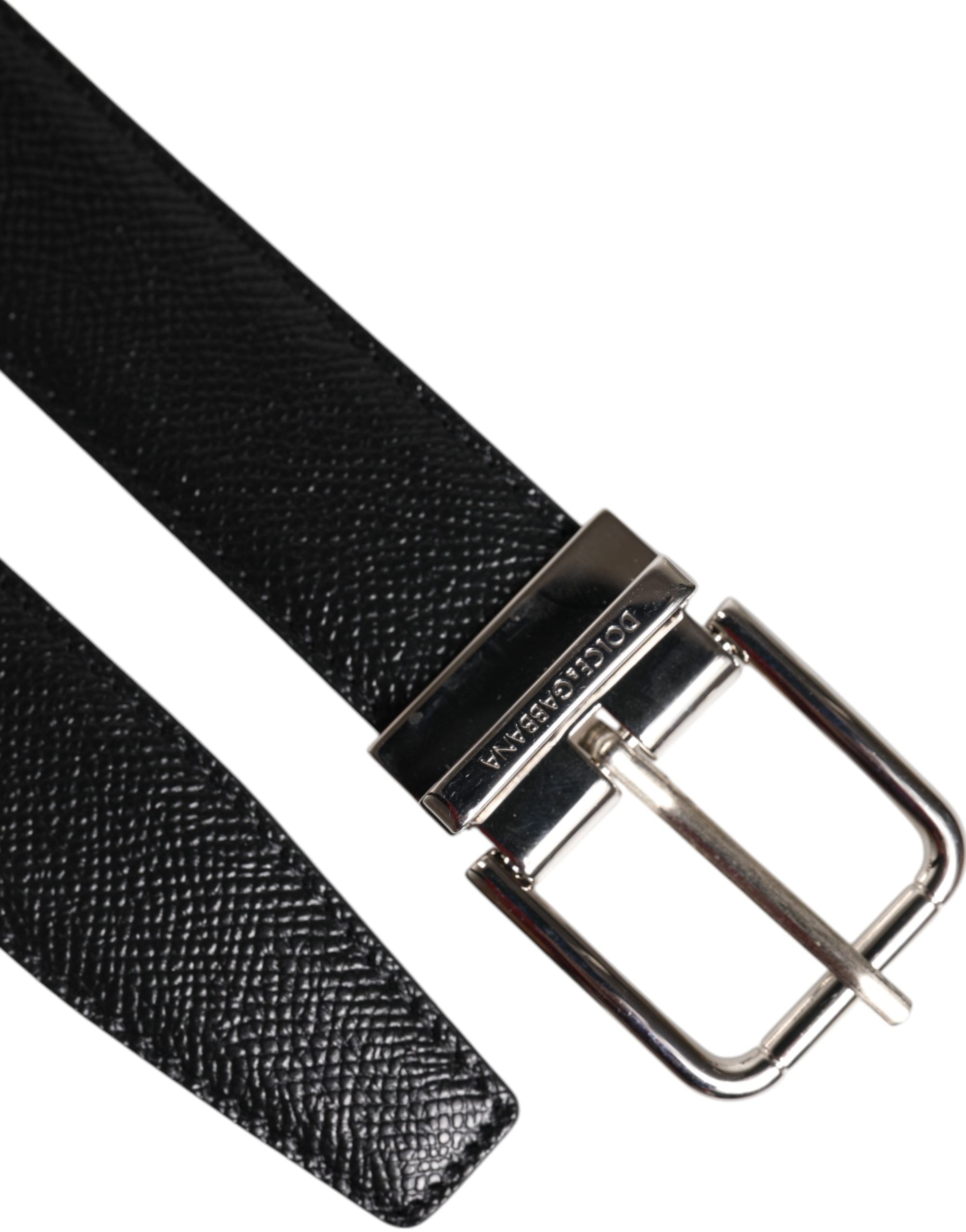 Dolce & Gabbana Black Calf Leather Classic Silver Buckle Men's Belt