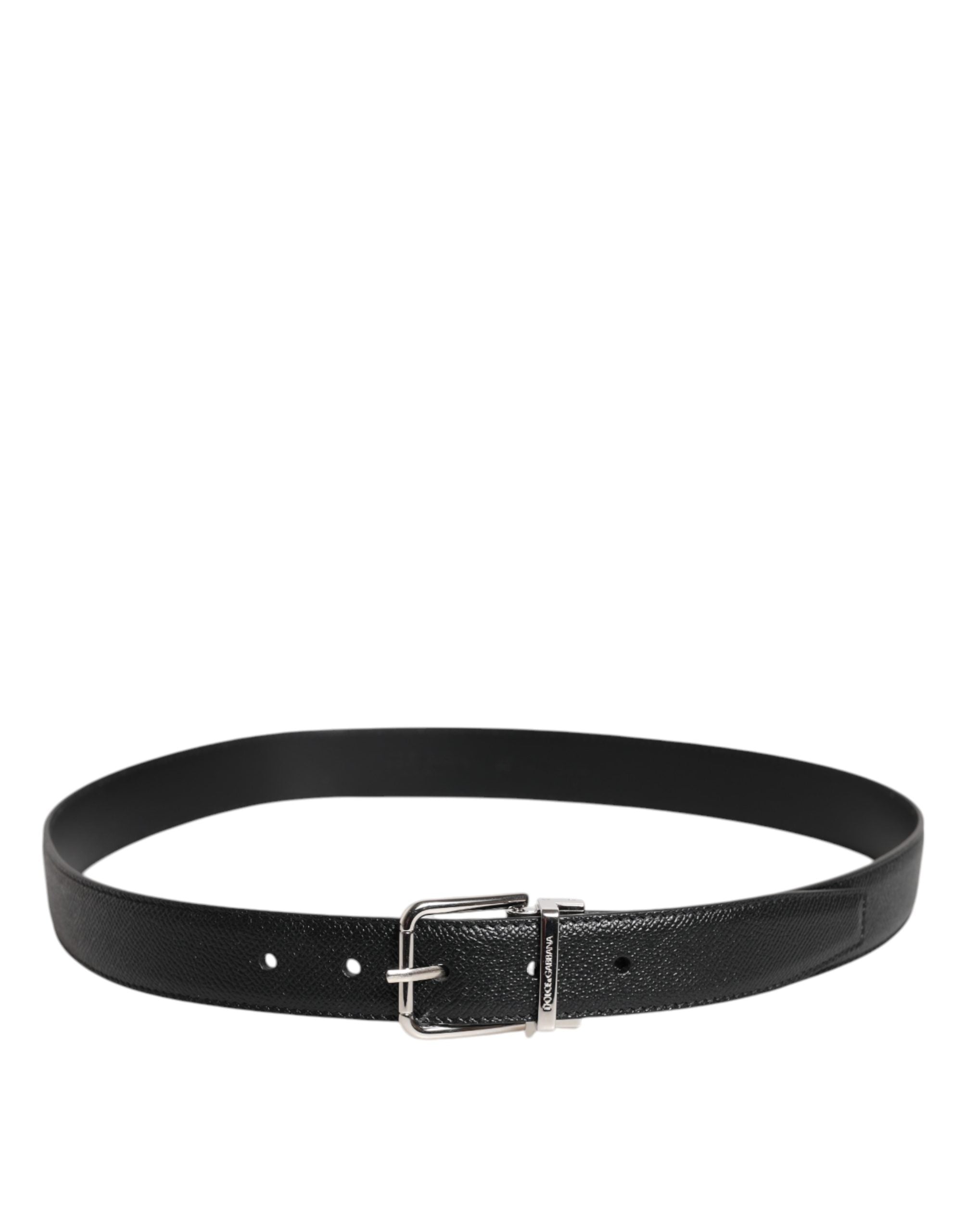 Dolce & Gabbana Black Calf Leather Classic Silver Buckle Men's Belt