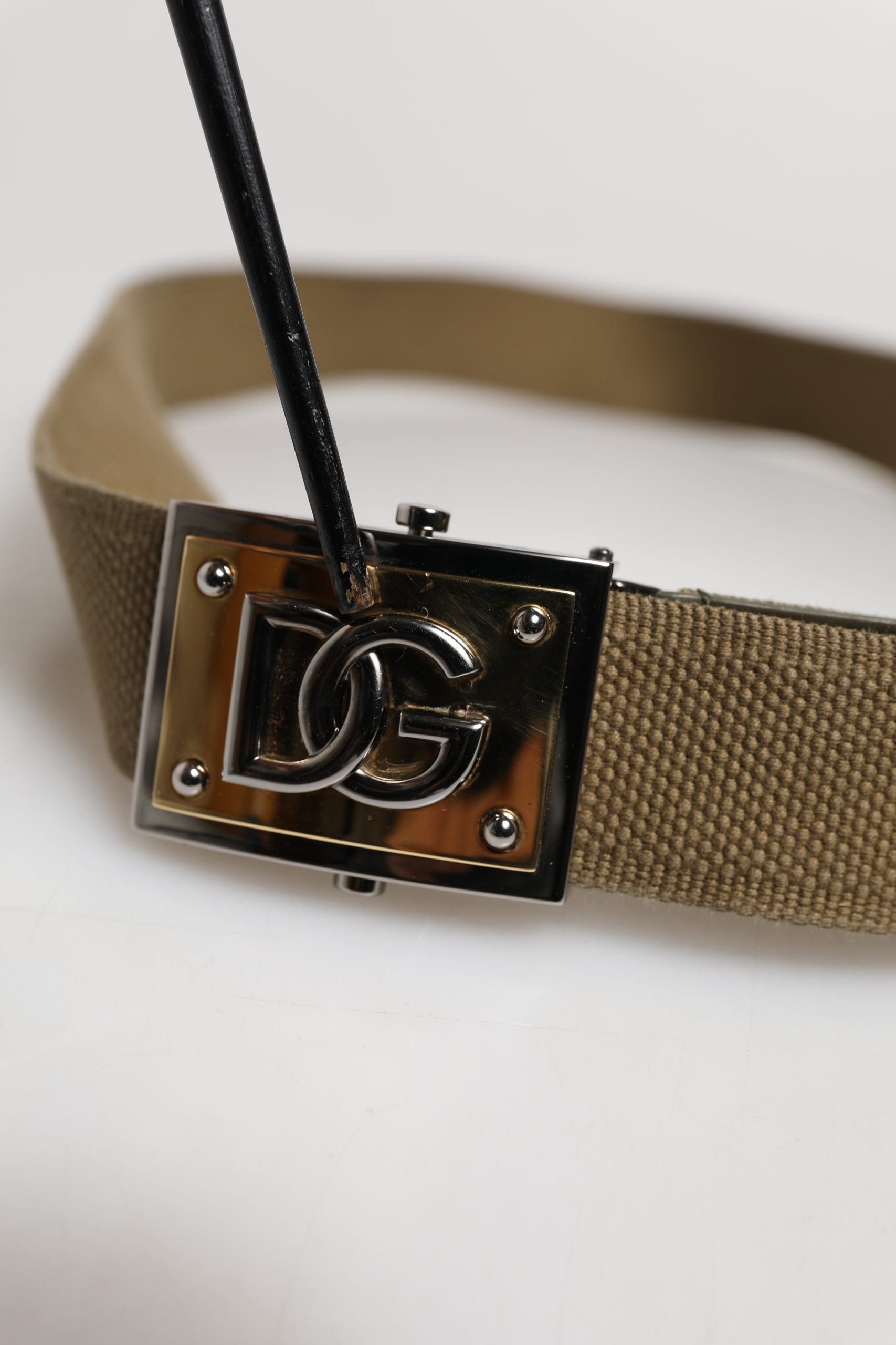 Dolce & Gabbana Men Military Green DG Logo Plaque Buckle Men's Belt (Pre-Owned)