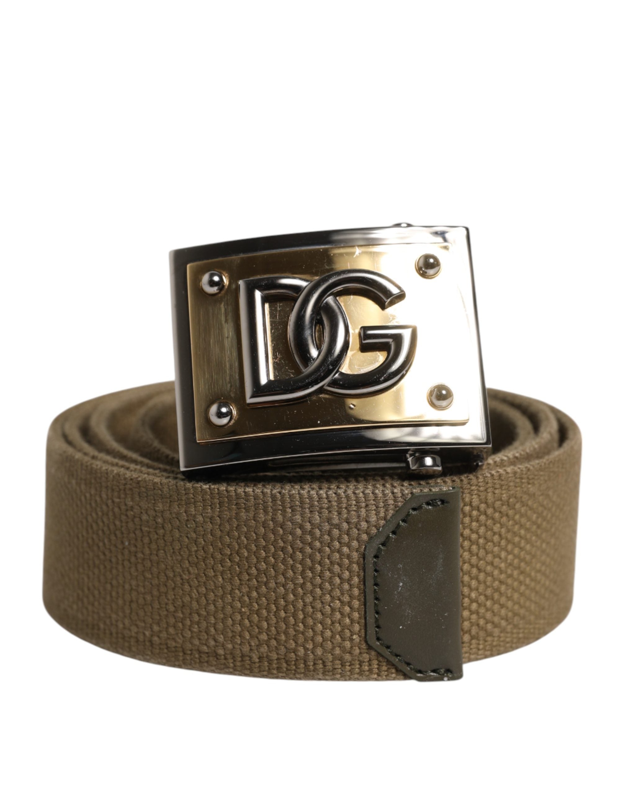 Dolce & Gabbana Men Military Green DG Logo Plaque Buckle Men's Belt (Pre-Owned)