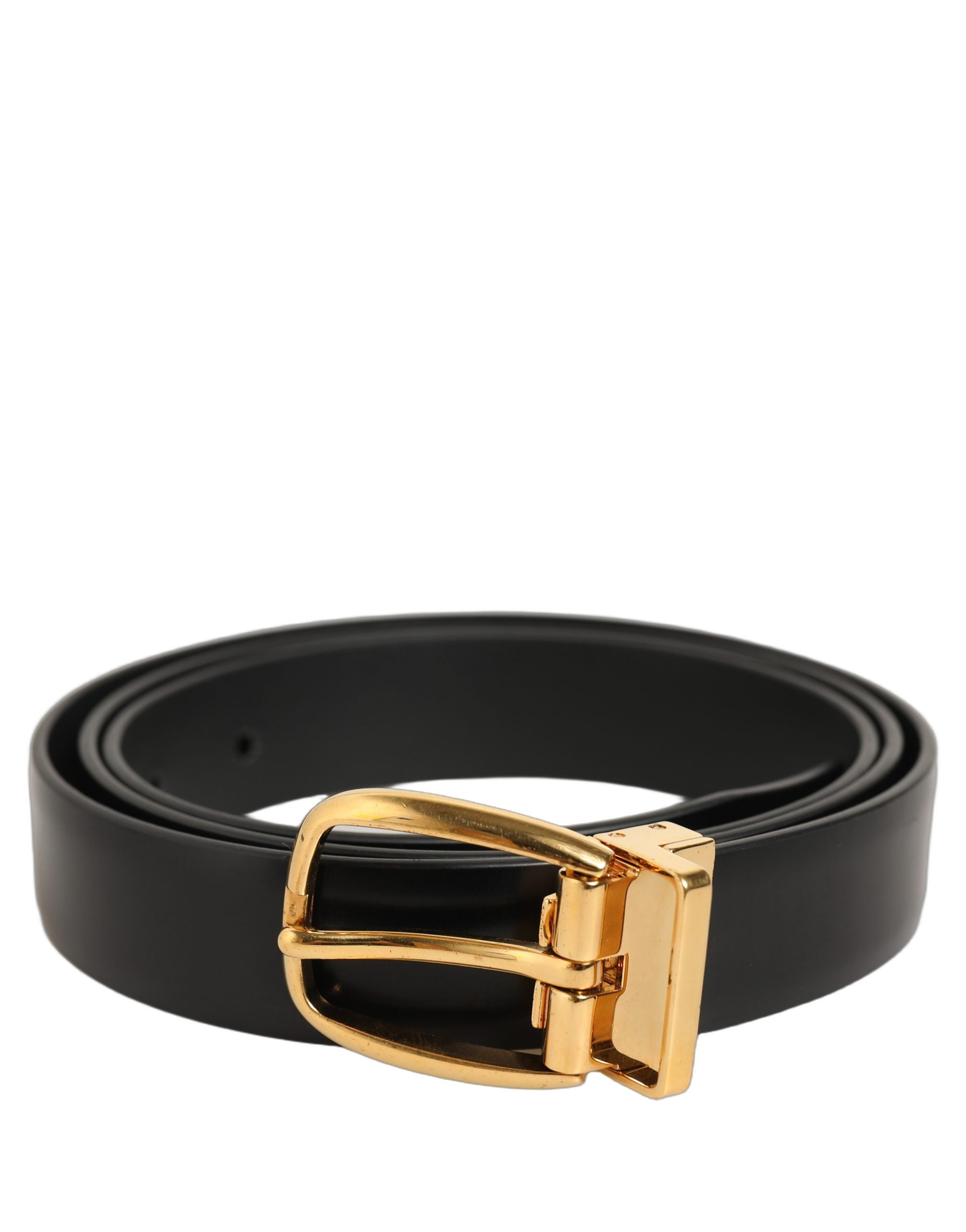 Dolce & Gabbana Black Leather Gold Tone Metal Buckle Men's Belt (Pre-Owned)