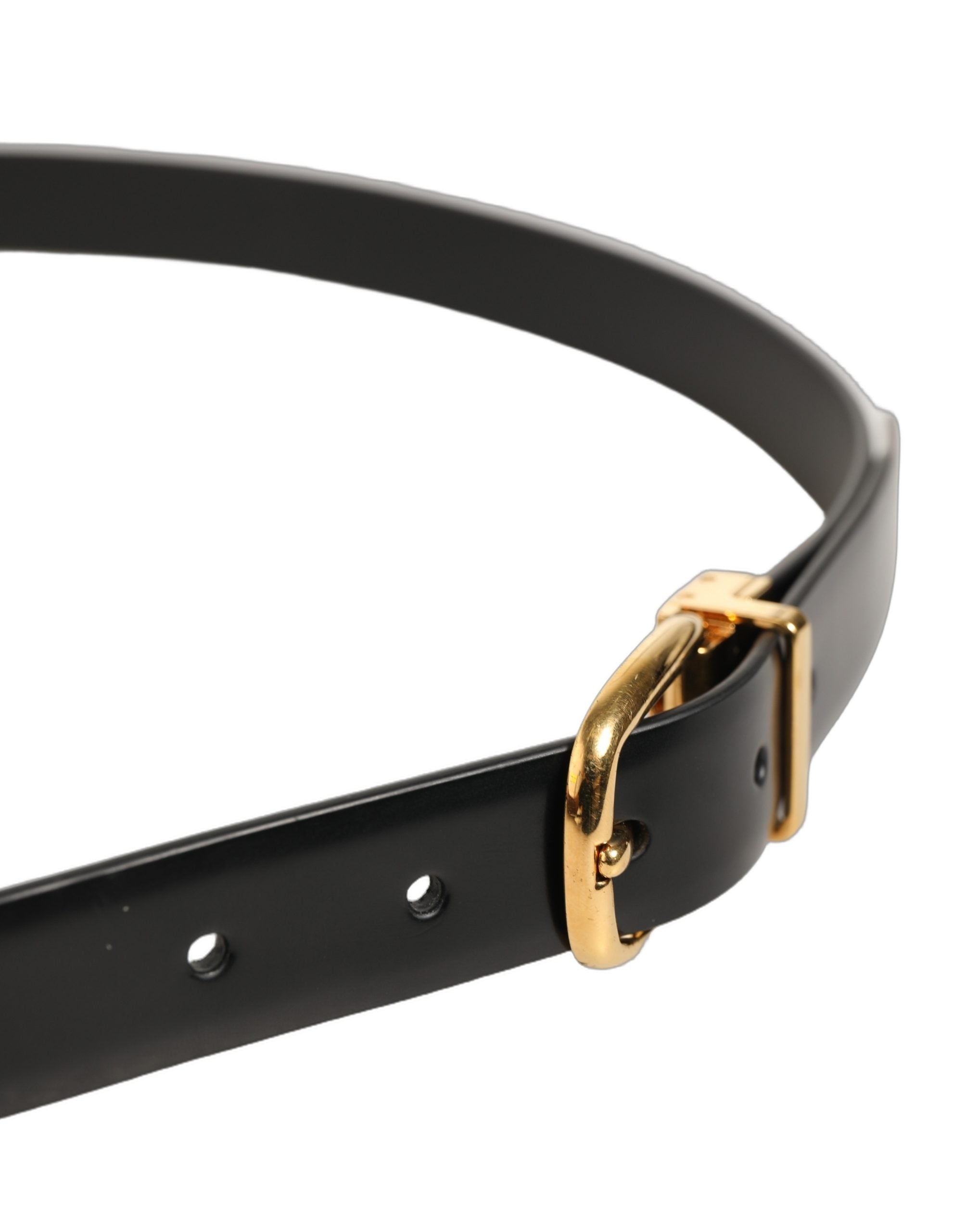 Dolce & Gabbana Black Leather Gold Tone Metal Buckle Men's Belt (Pre-Owned)