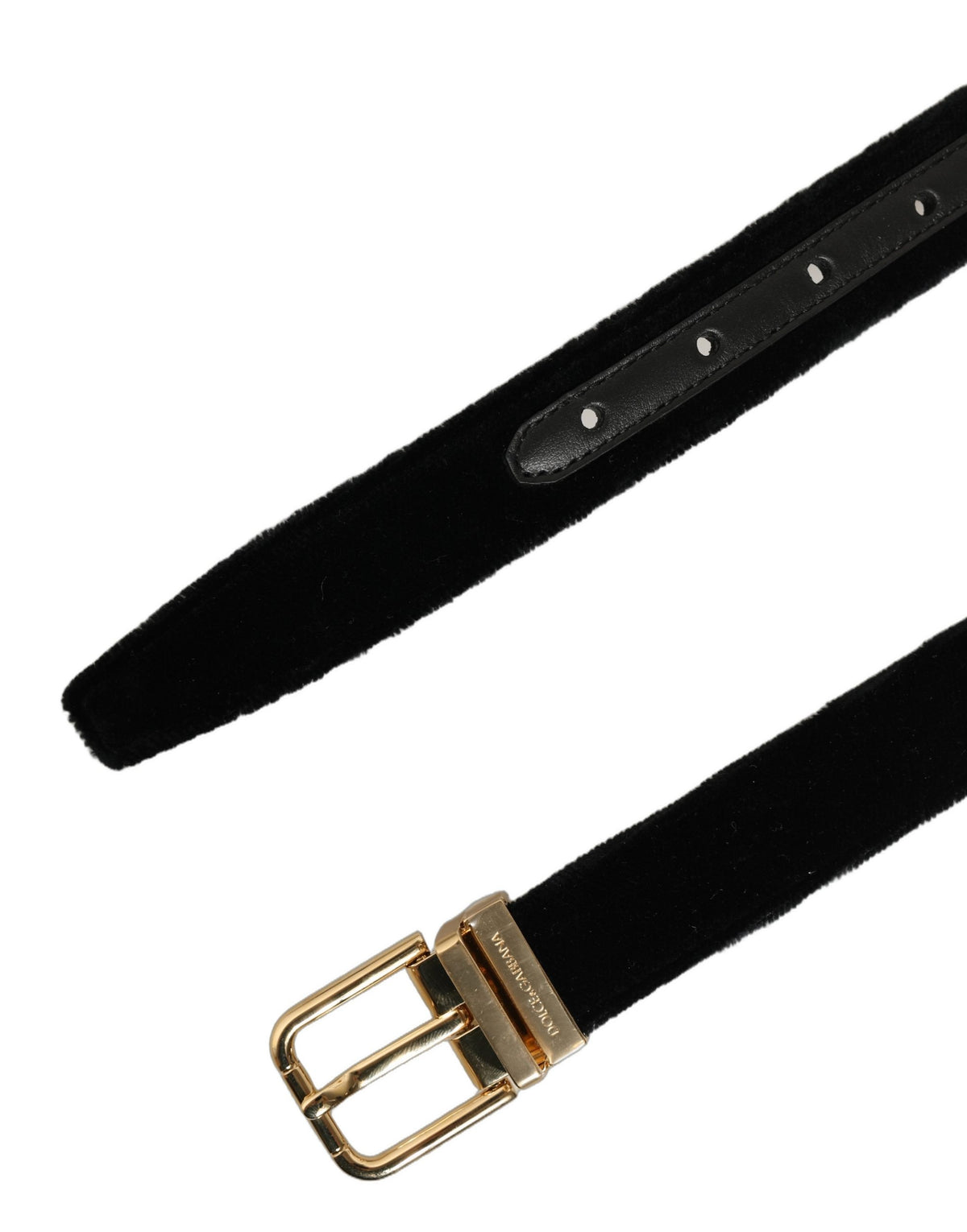 Dolce & Gabbana Men Black Velvet Gold Tone Metal Buckle Men's Belt