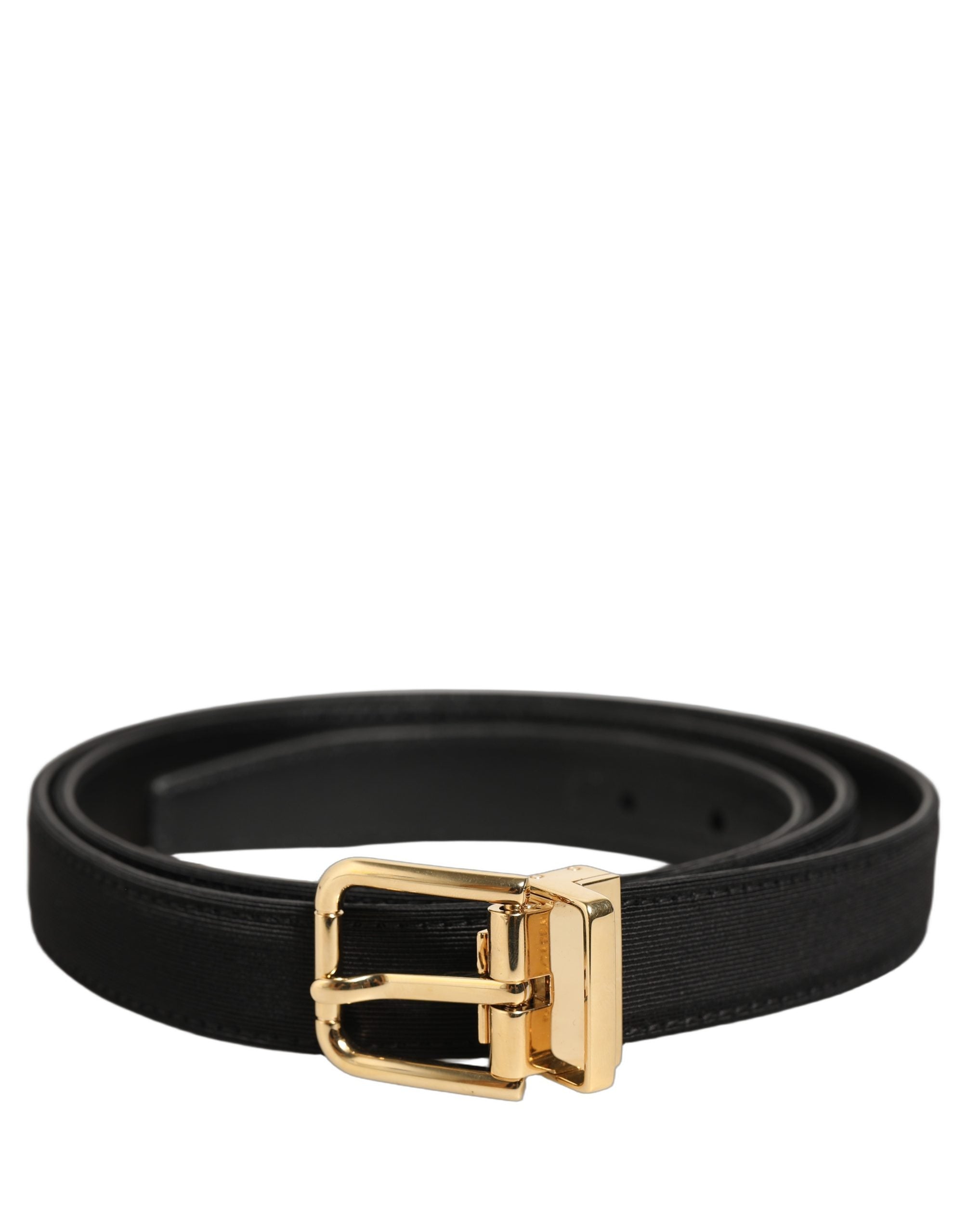 Dolce & Gabbana Black Canvas Leather Gold Metal Buckle Men's Belt