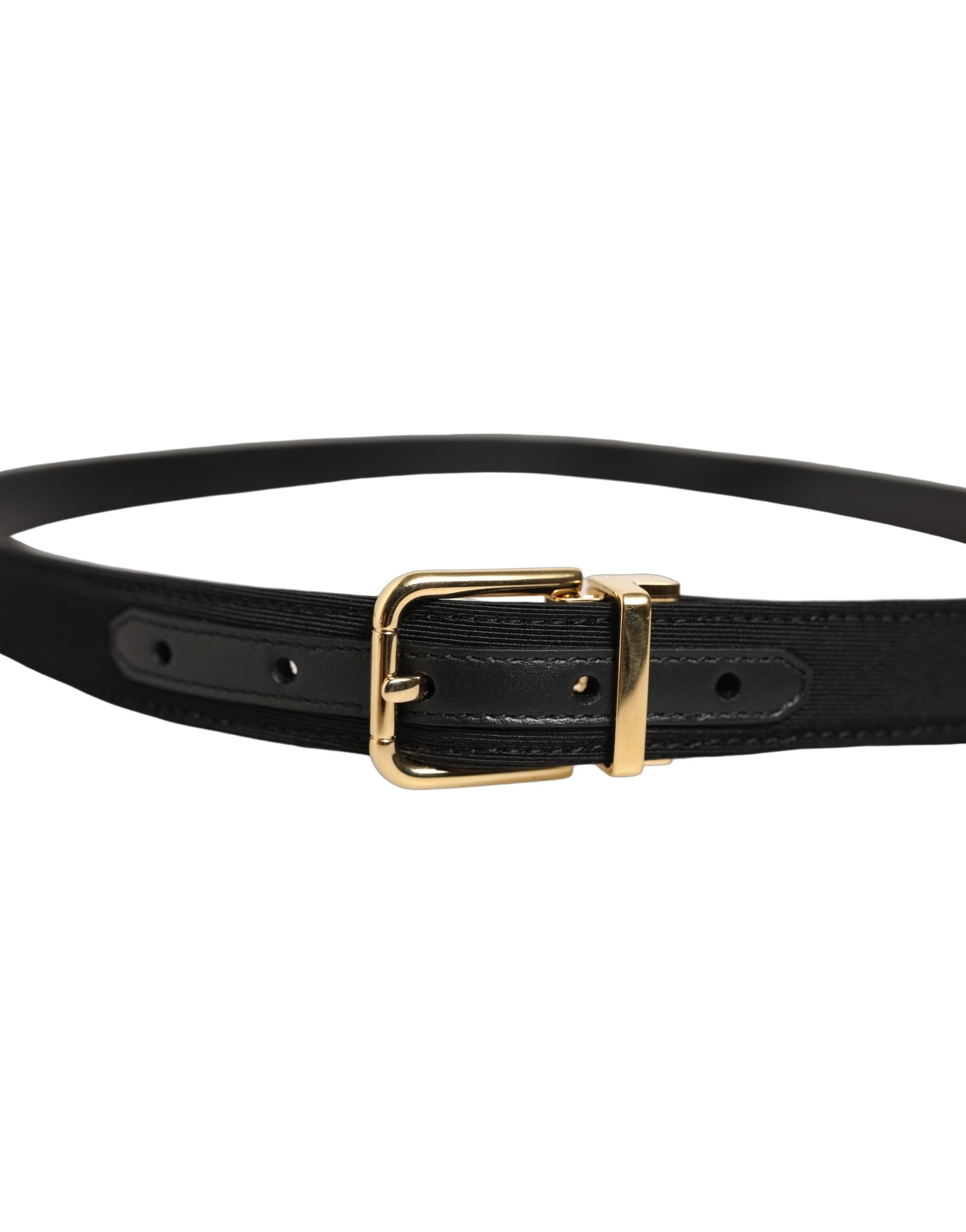 Dolce & Gabbana Black Canvas Leather Gold Metal Buckle Men's Belt