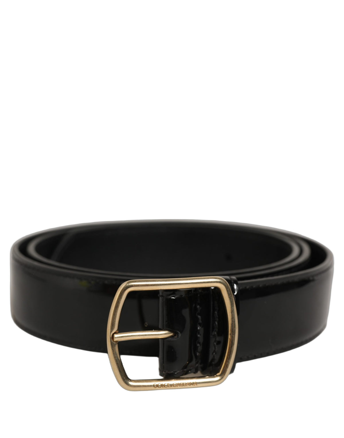 Dolce & Gabbana Black Patent Leather Gold Metal Buckle Men's Belt