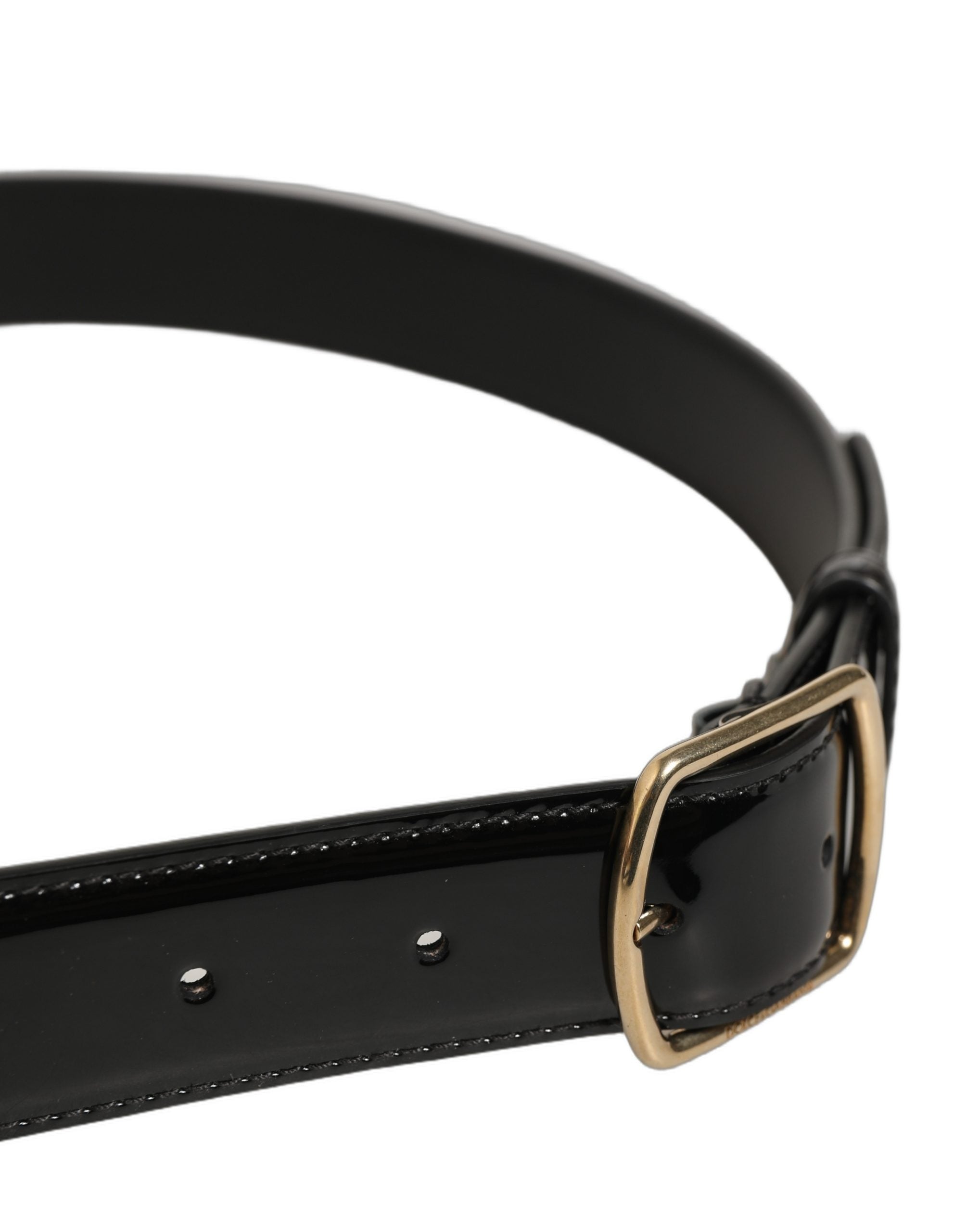 Dolce & Gabbana Black Patent Leather Gold Metal Buckle Men's Belt