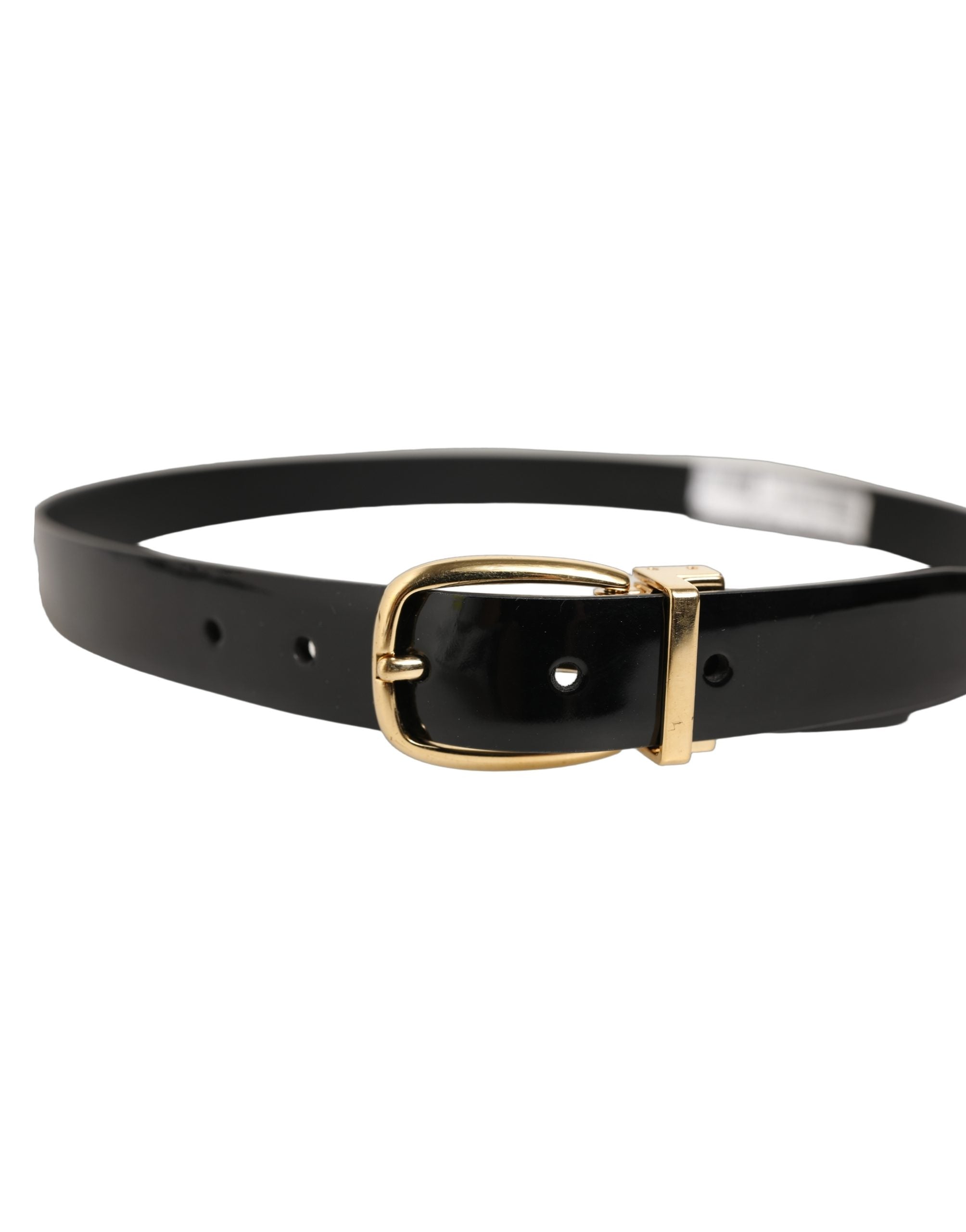 Dolce & Gabbana Black Classic Leather Gold Tone Buckle Men's Belt