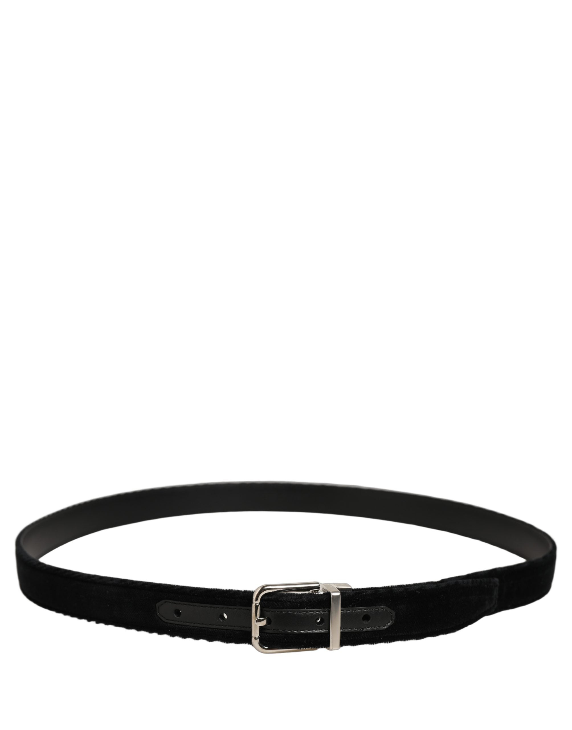 Dolce & Gabbana Black Velvet Silver Tone Metal Buckle Men's Belt