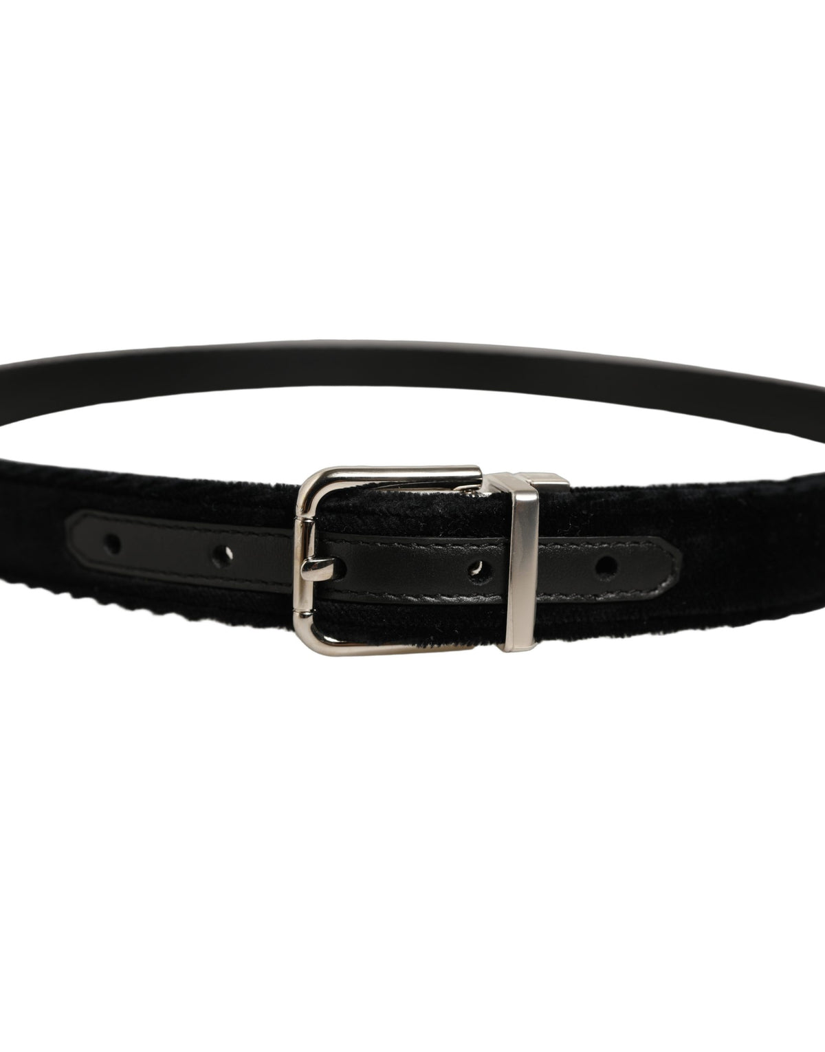 Dolce & Gabbana Black Velvet Silver Tone Metal Buckle Men's Belt