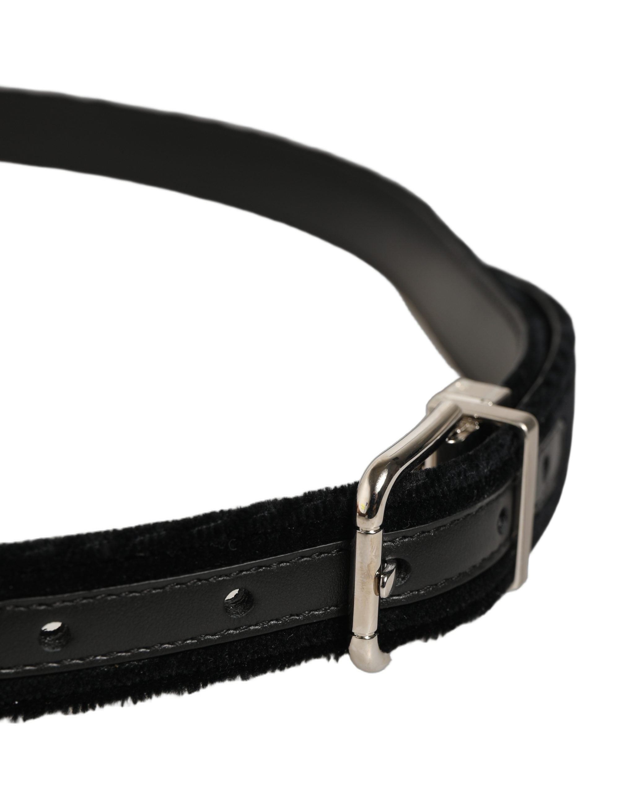 Dolce & Gabbana Black Velvet Silver Tone Metal Buckle Men's Belt