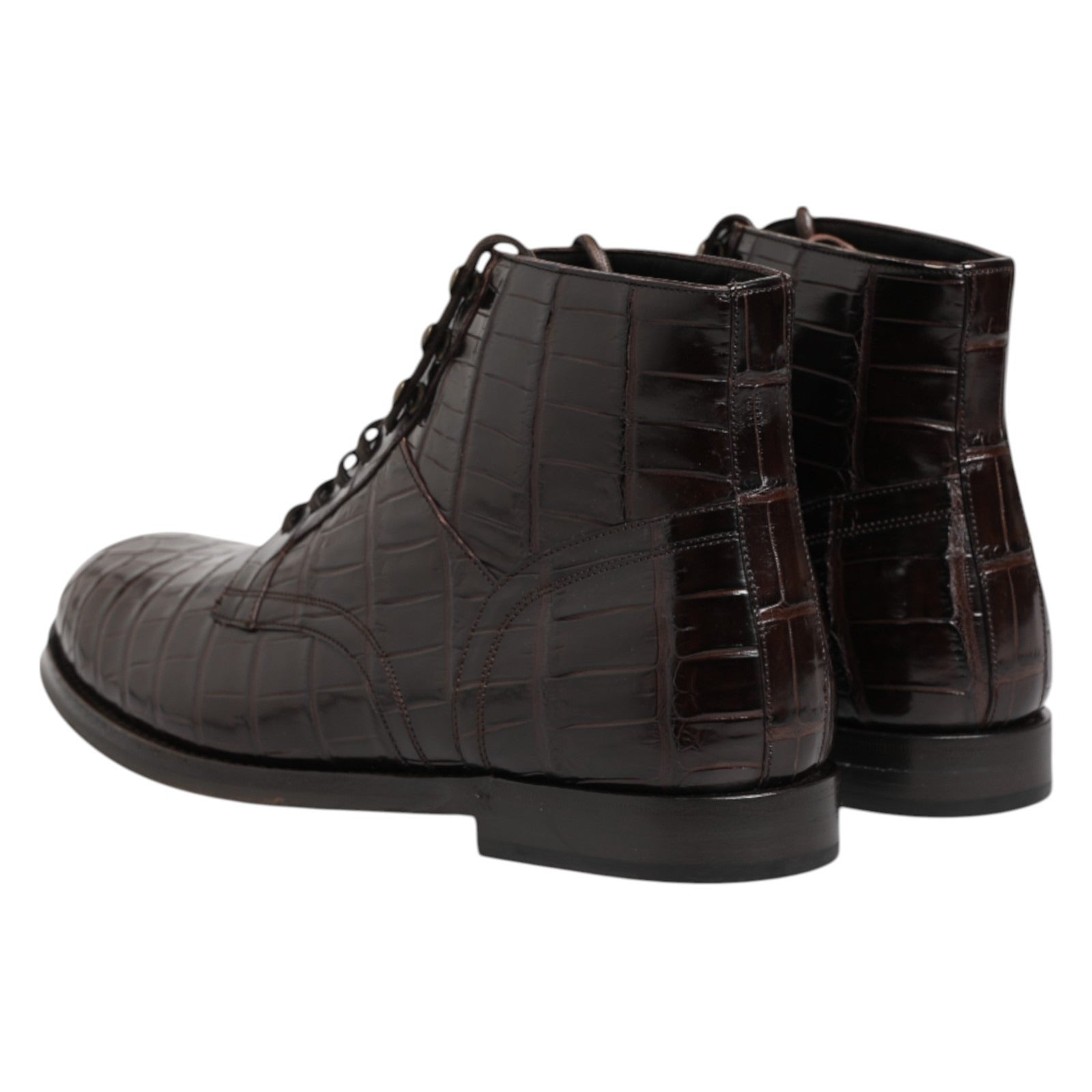 Dolce & Gabbana Dark Brown Leather Lace Up Short Boots Men's Shoes