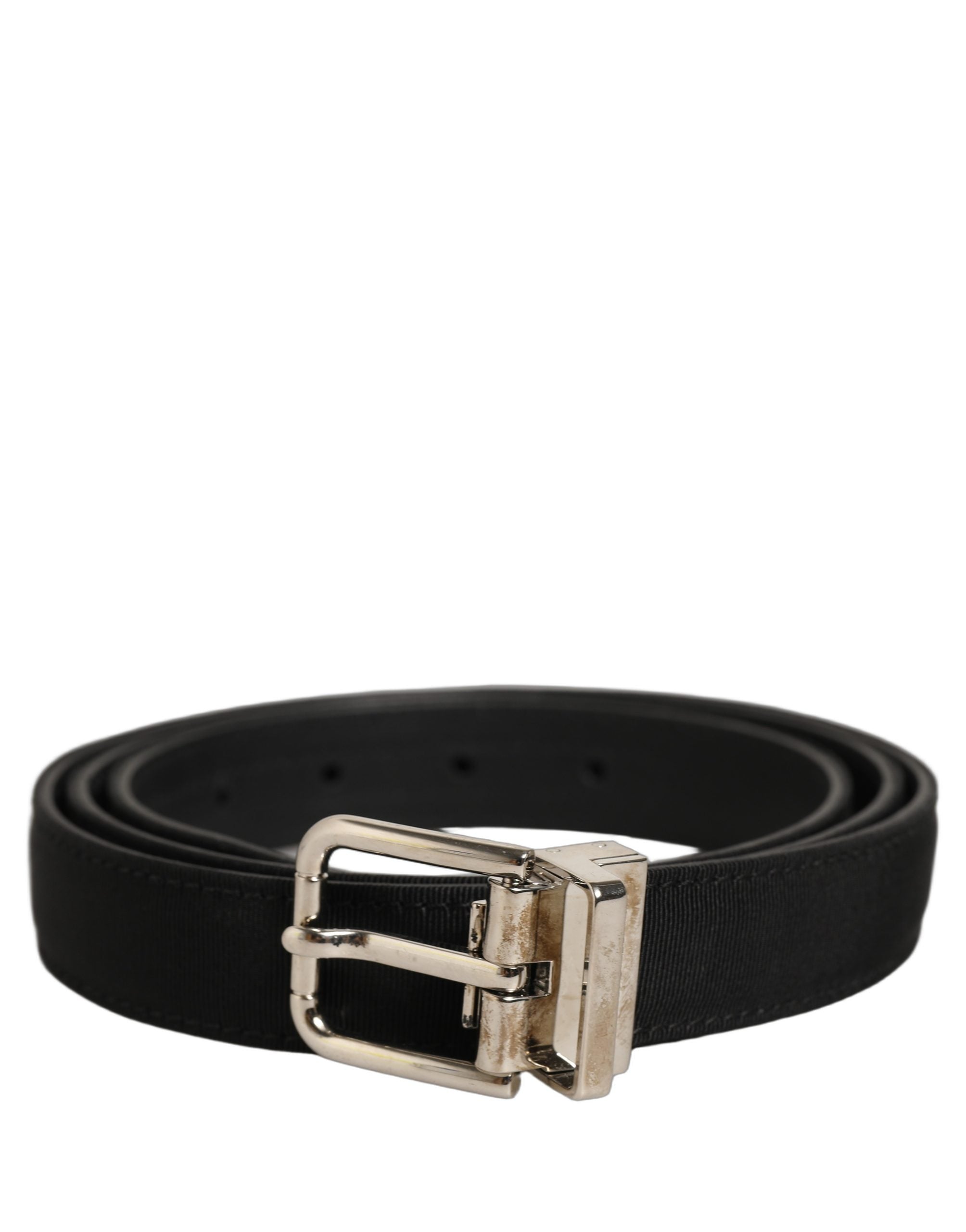 Dolce & Gabbana Black Classic Leather Silver Tone Buckle Men's Belt