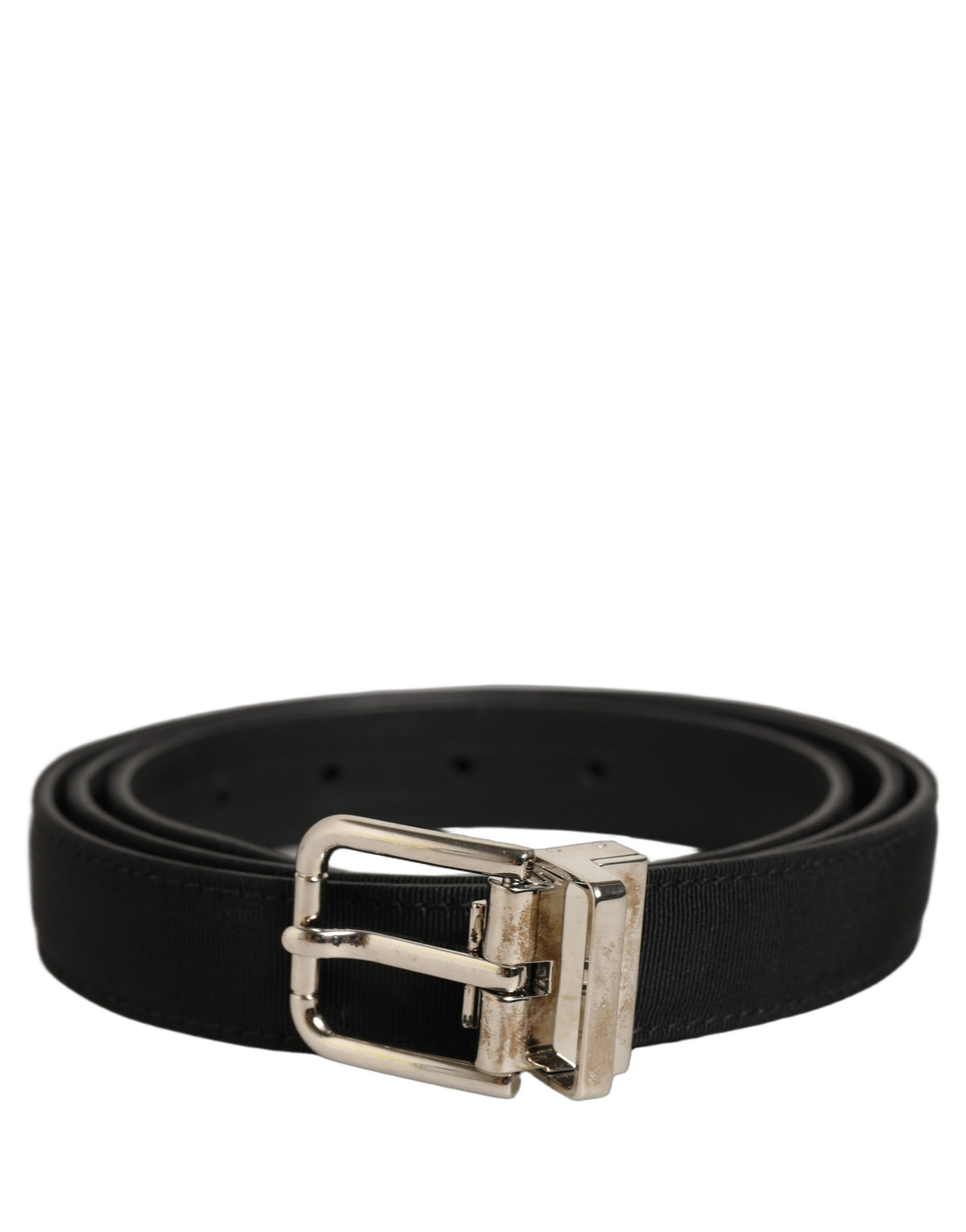 Dolce & Gabbana Black Classic Leather Silver Tone Buckle Men's Belt