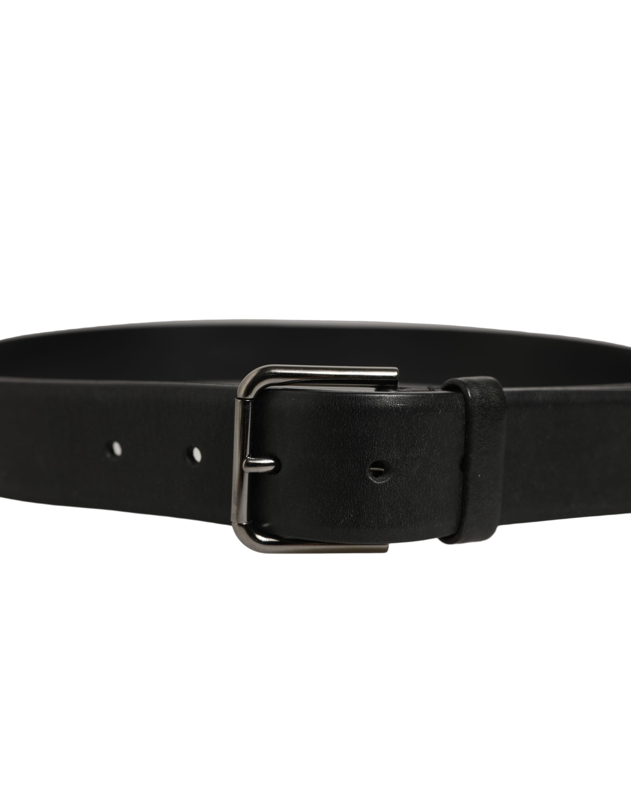 Dolce & Gabbana Black Calf Leather Classic Silver Buckle Men's Belt
