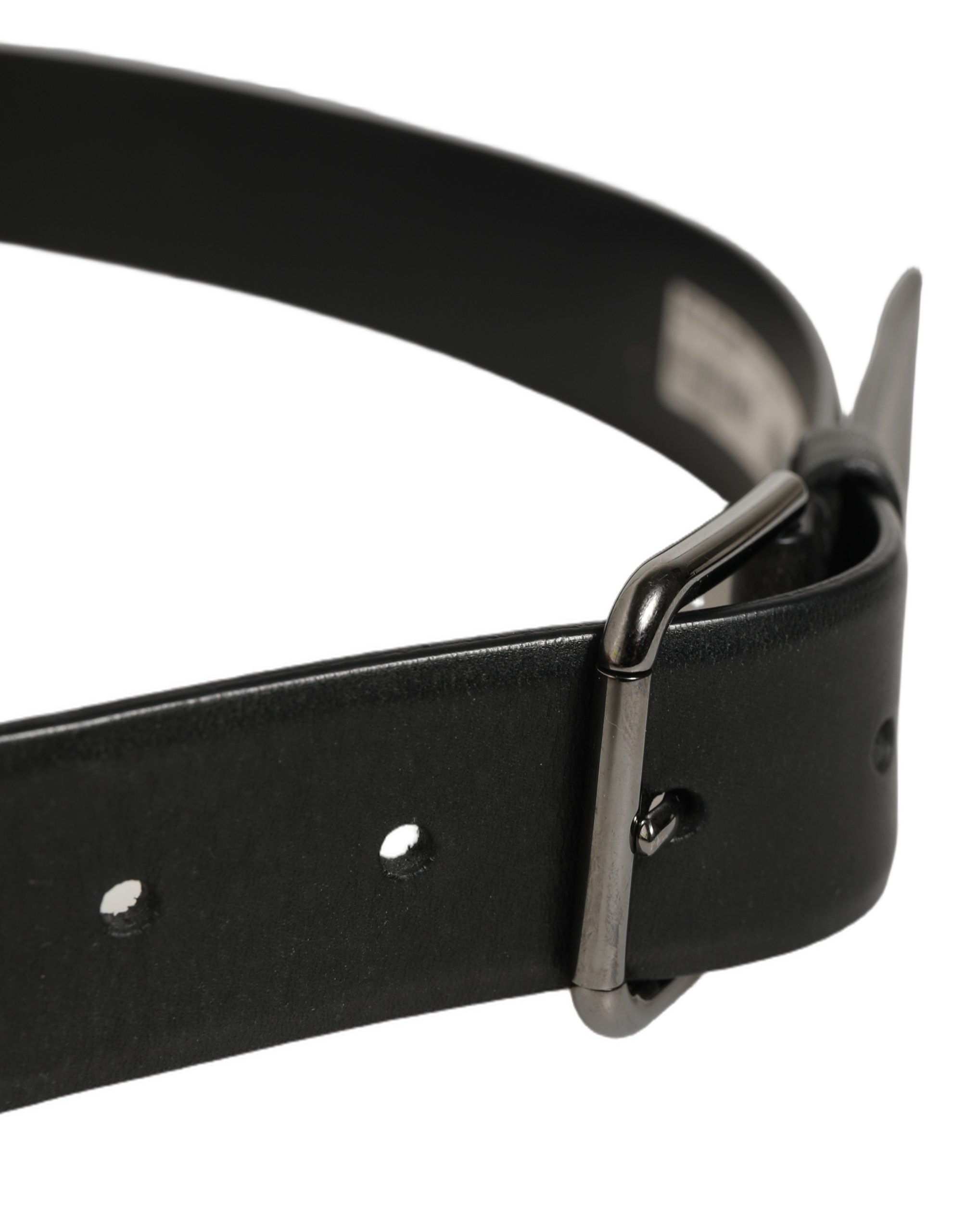 Dolce & Gabbana Black Calf Leather Classic Silver Buckle Men's Belt