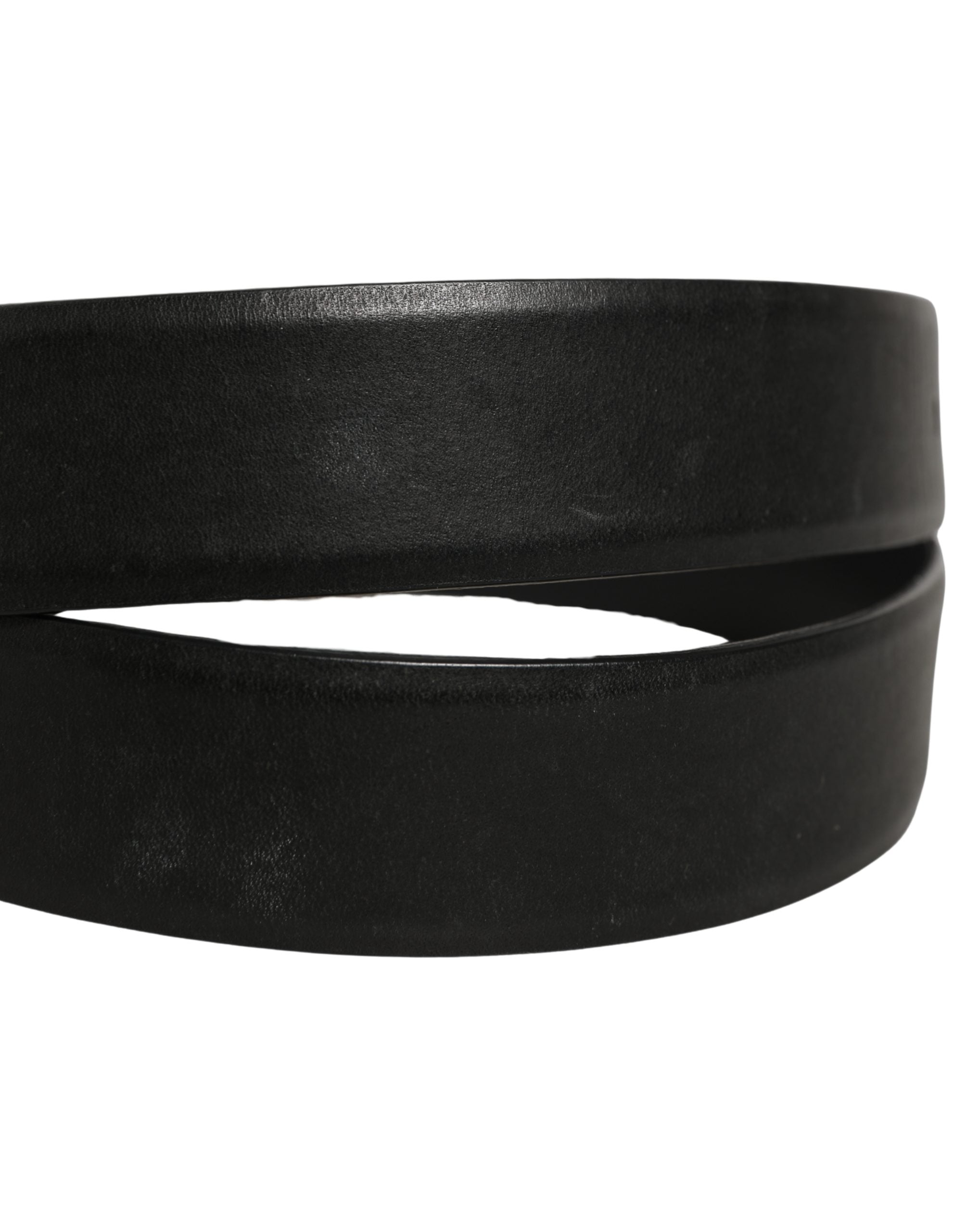 Dolce & Gabbana Black Calf Leather Classic Silver Buckle Men's Belt