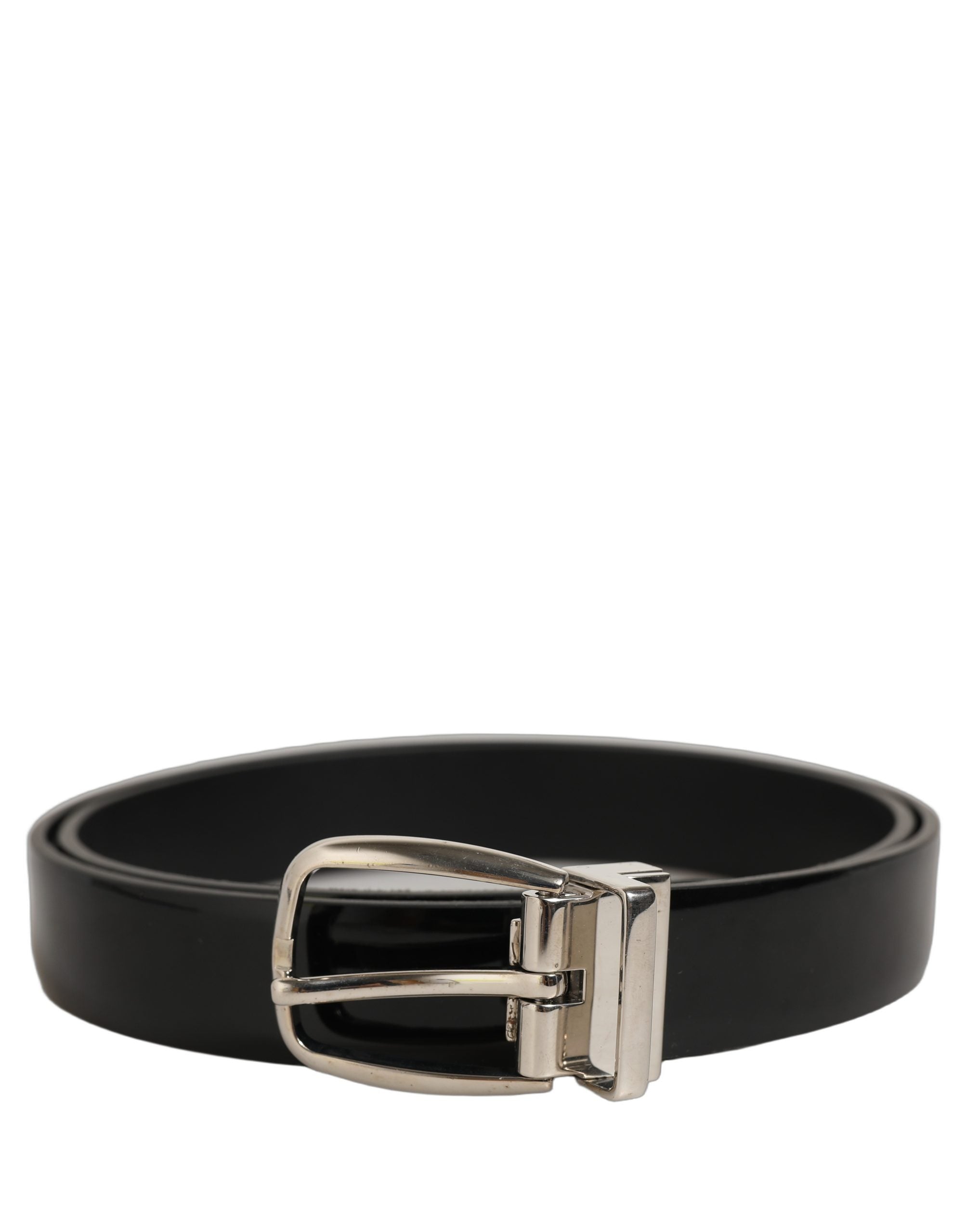 Dolce & Gabbana Black Classic Leather Silver Tone Buckle Men's Belt