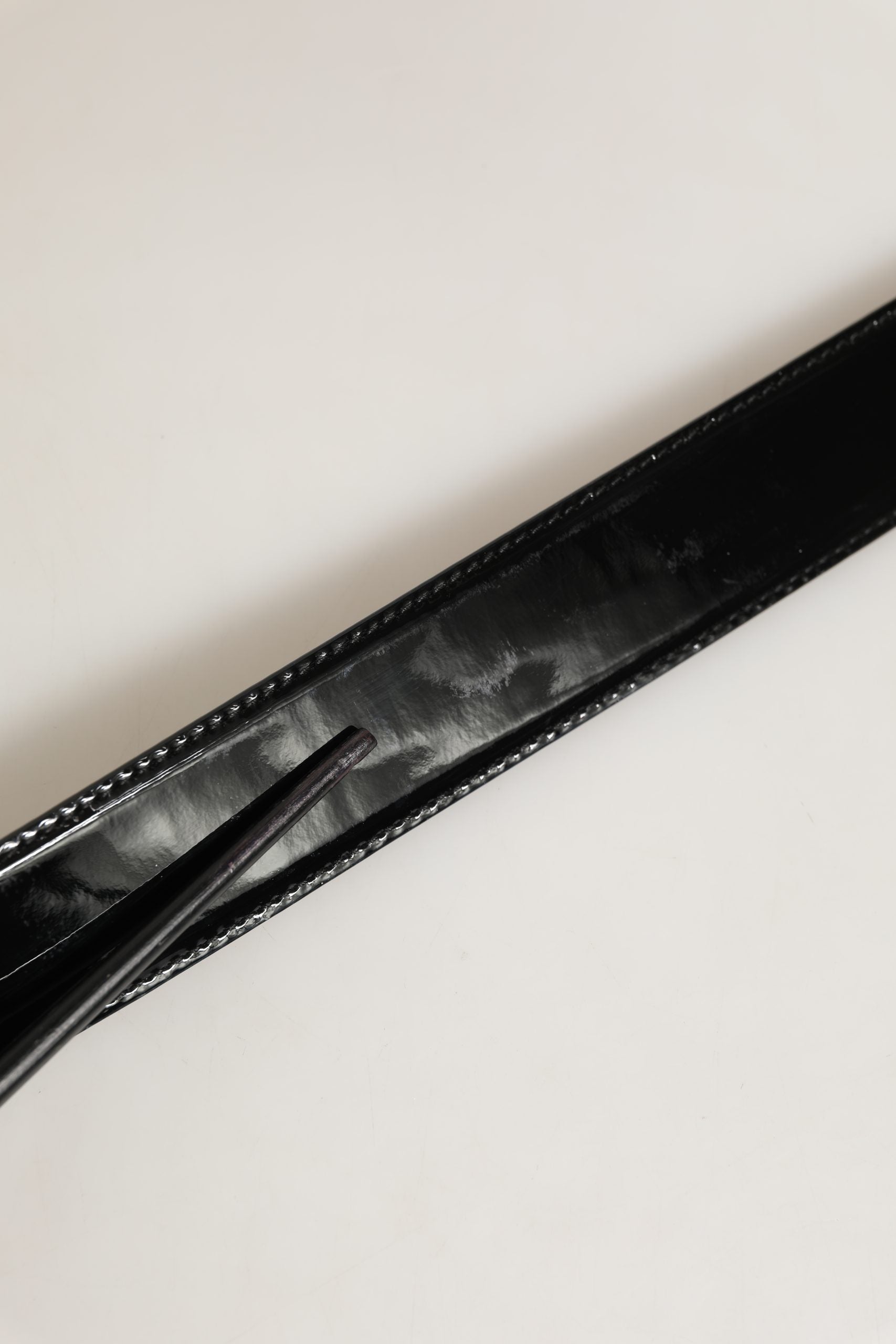 Dolce & Gabbana Black Patent Leather Silver Metal Buckle Men's Belt (Pre-Owned)