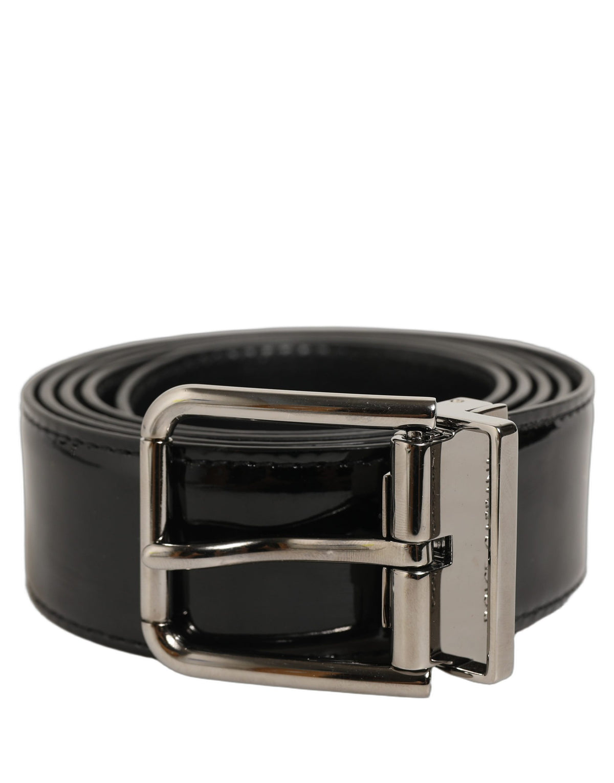 Dolce & Gabbana Black Patent Leather Silver Metal Buckle Men's Belt (Pre-Owned)