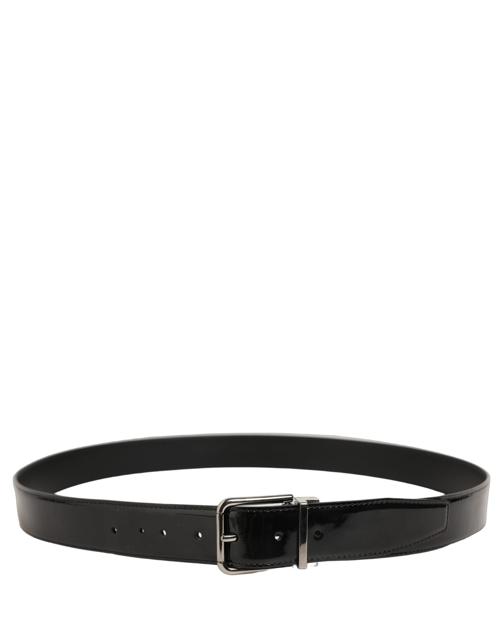Dolce & Gabbana Black Patent Leather Silver Metal Buckle Men's Belt (Pre-Owned)