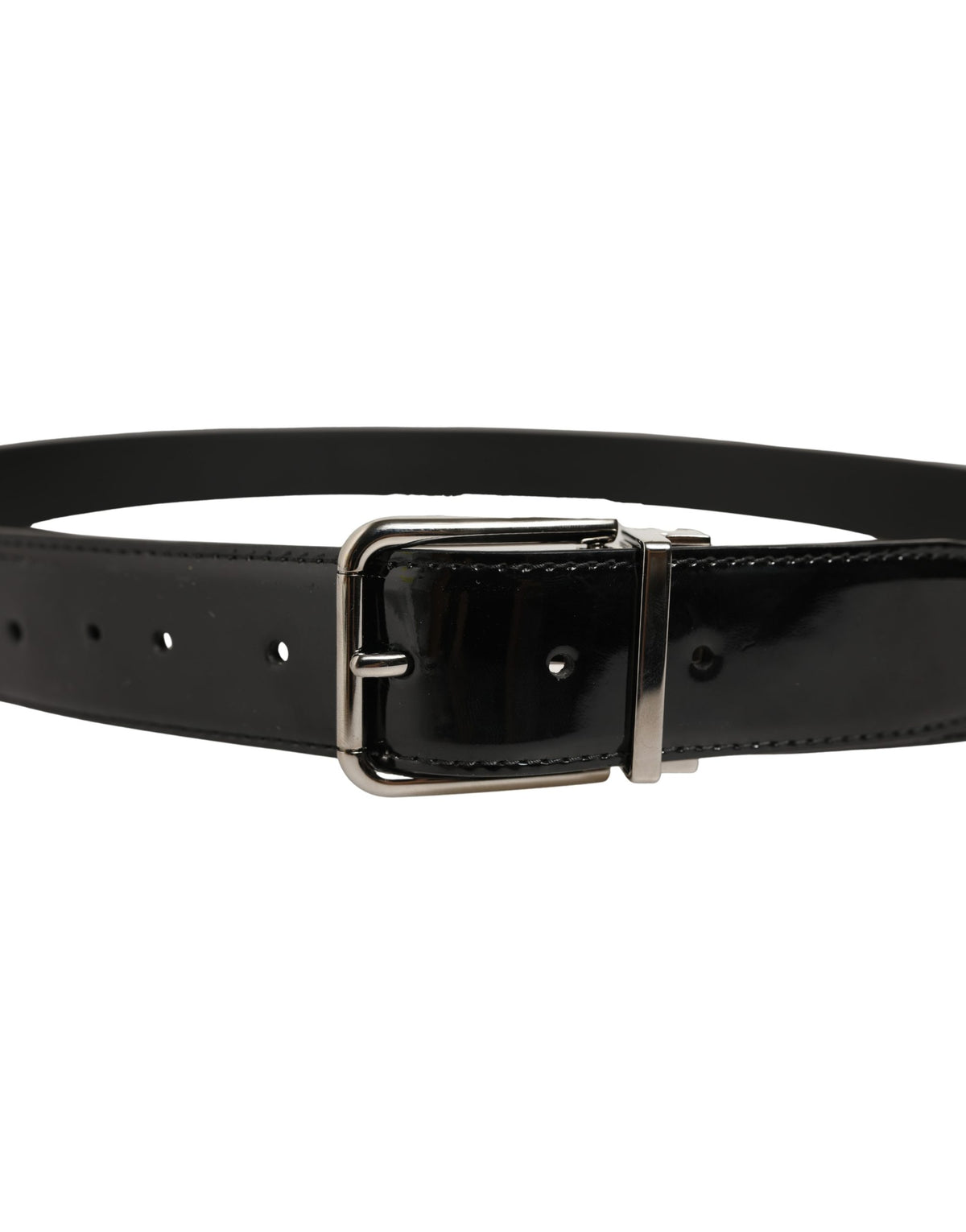Dolce & Gabbana Black Patent Leather Silver Metal Buckle Men's Belt (Pre-Owned)